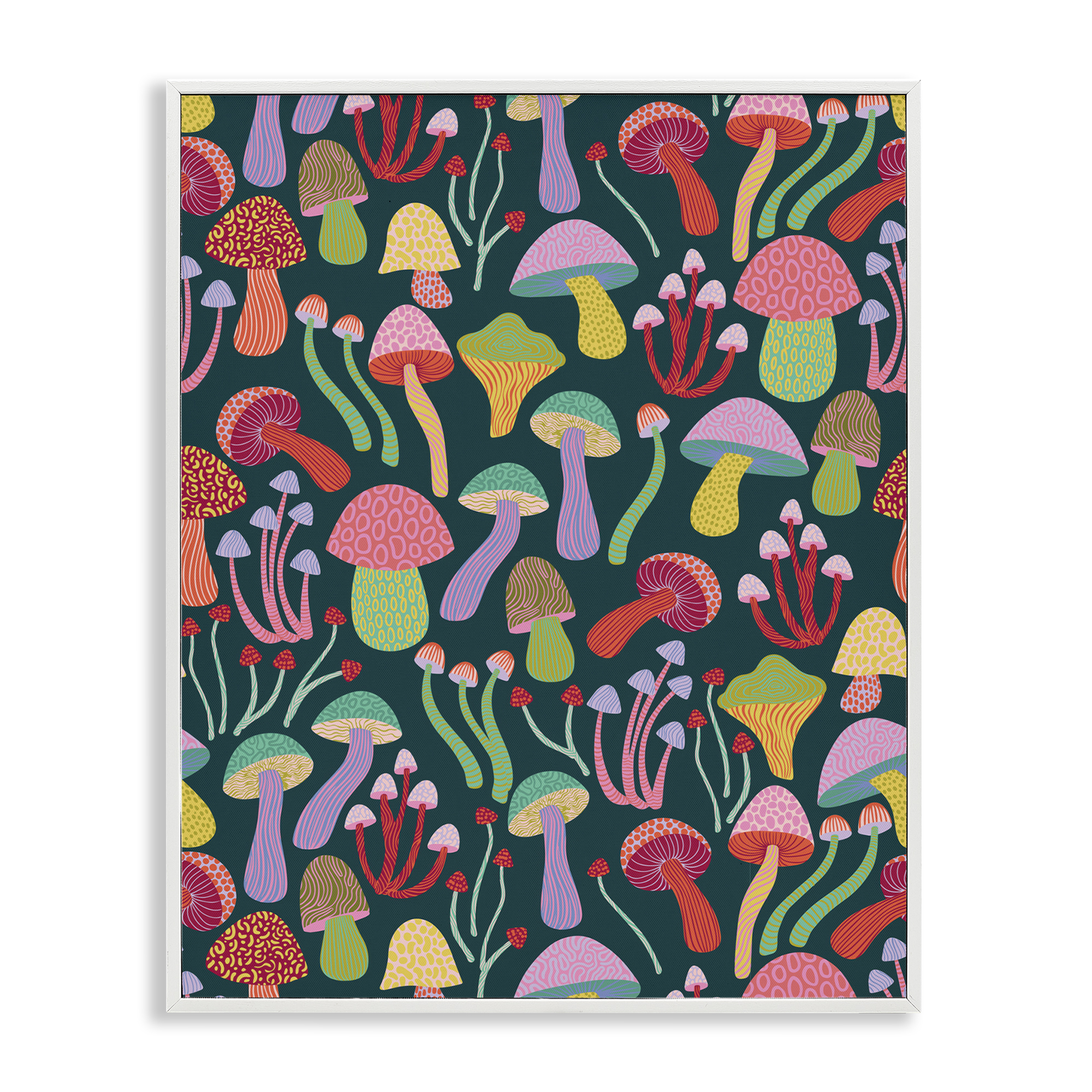 Stupell Industries Magical Times Mushrooms Plants & Flowers Painting White Framed Art Print Wall Art, 11 x 14