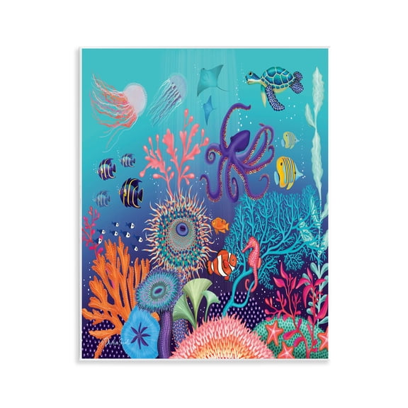 Stupell Industries Magical Underwater Reef Nautical & Beach Painting Unframed Art Print Wall Art, 11 x 14