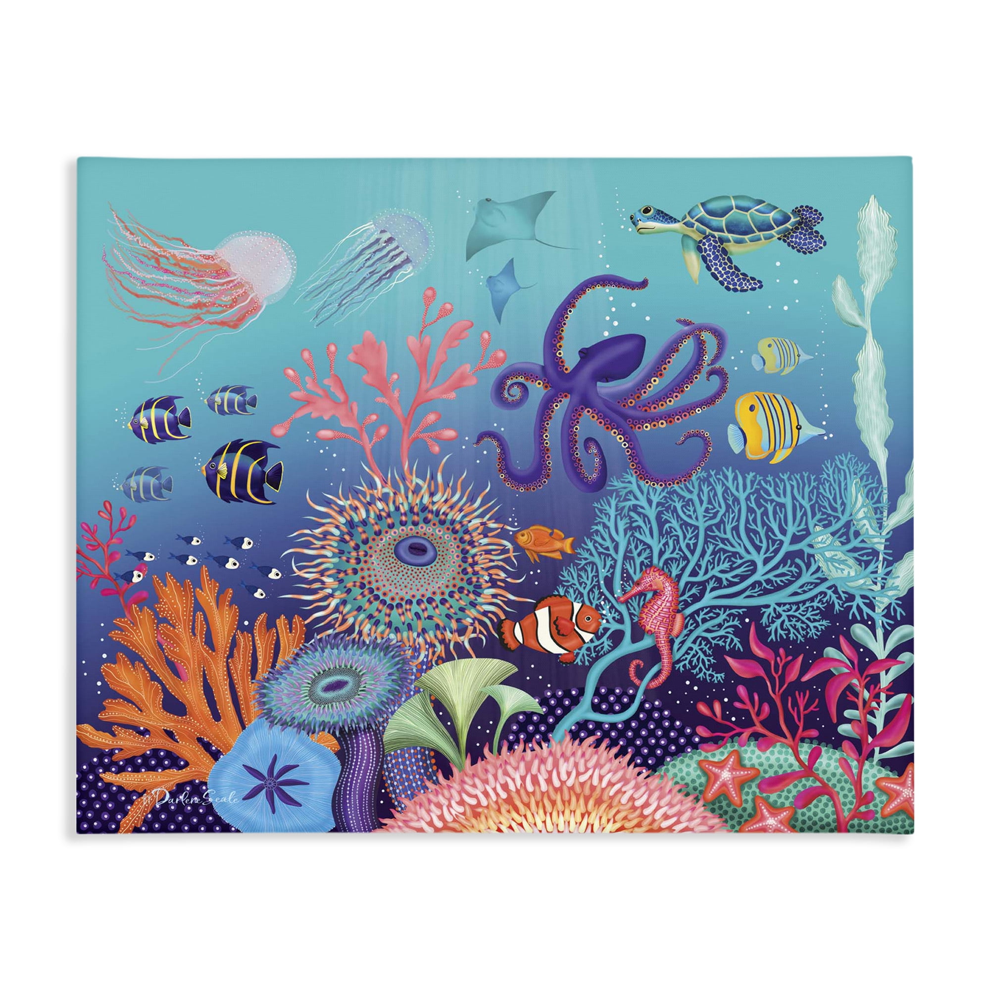 Stupell Industries Magical Underwater Reef Nautical & Beach Painting Wrapped Canvas Art Print Wall Art, 16 x 20