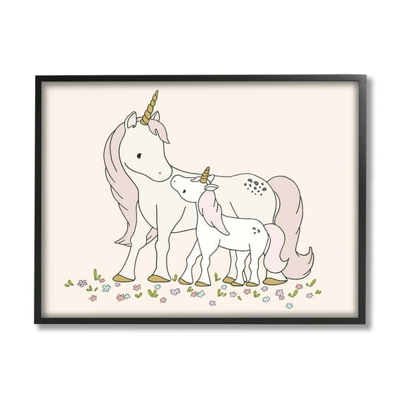 Stupell Industries Magical Unicorn Mother & Baby Family Flower Meadow Graphic Art Black Framed Art Print Wall Art, Design by Sweet Melody Designs
