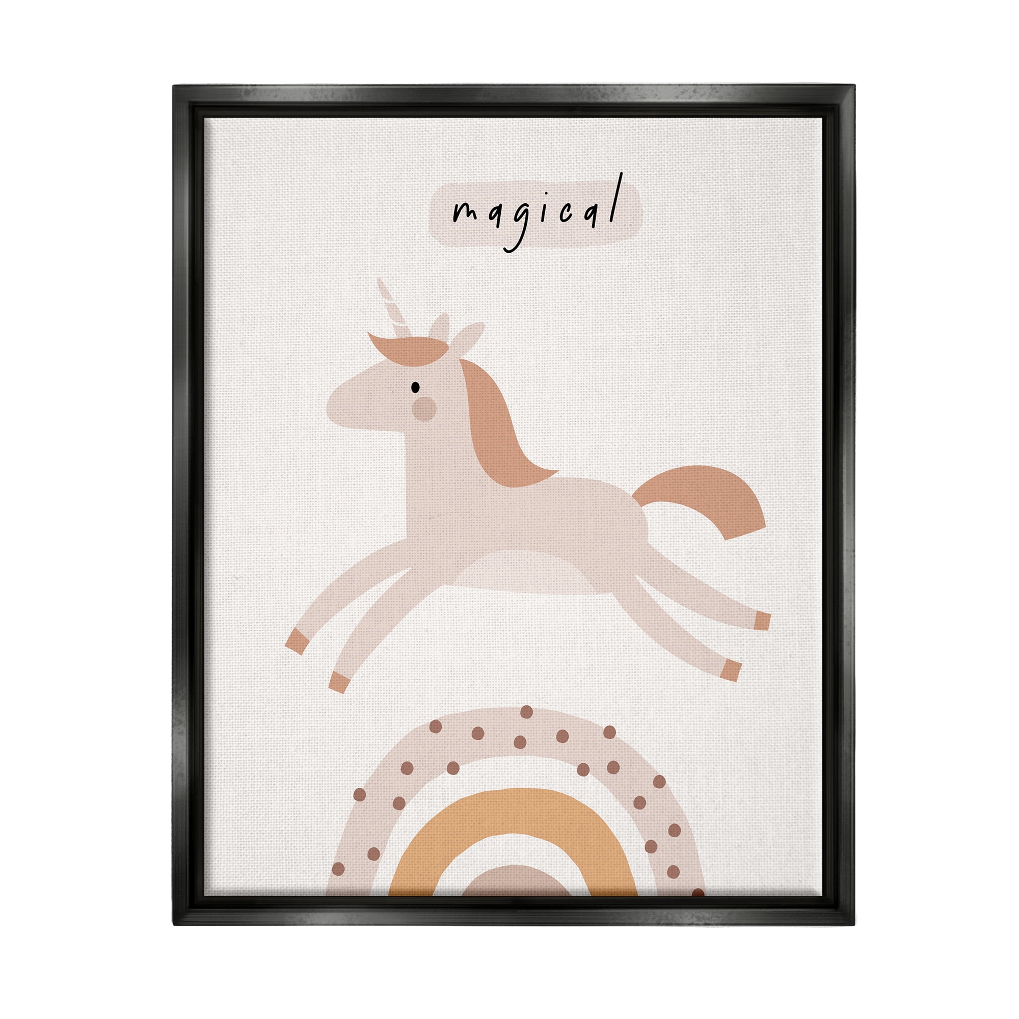 Stupell Industries Magical Unicorn & Rainbow Fairy Tales & Fantasy Painting Black Floater Framed Art Print Wall Art, 17 x 21