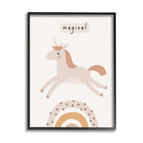 Stupell Industries Magical Unicorn & Rainbow Fairy Tales & Fantasy Painting Black Framed Art Print Wall Art, 11 x 14