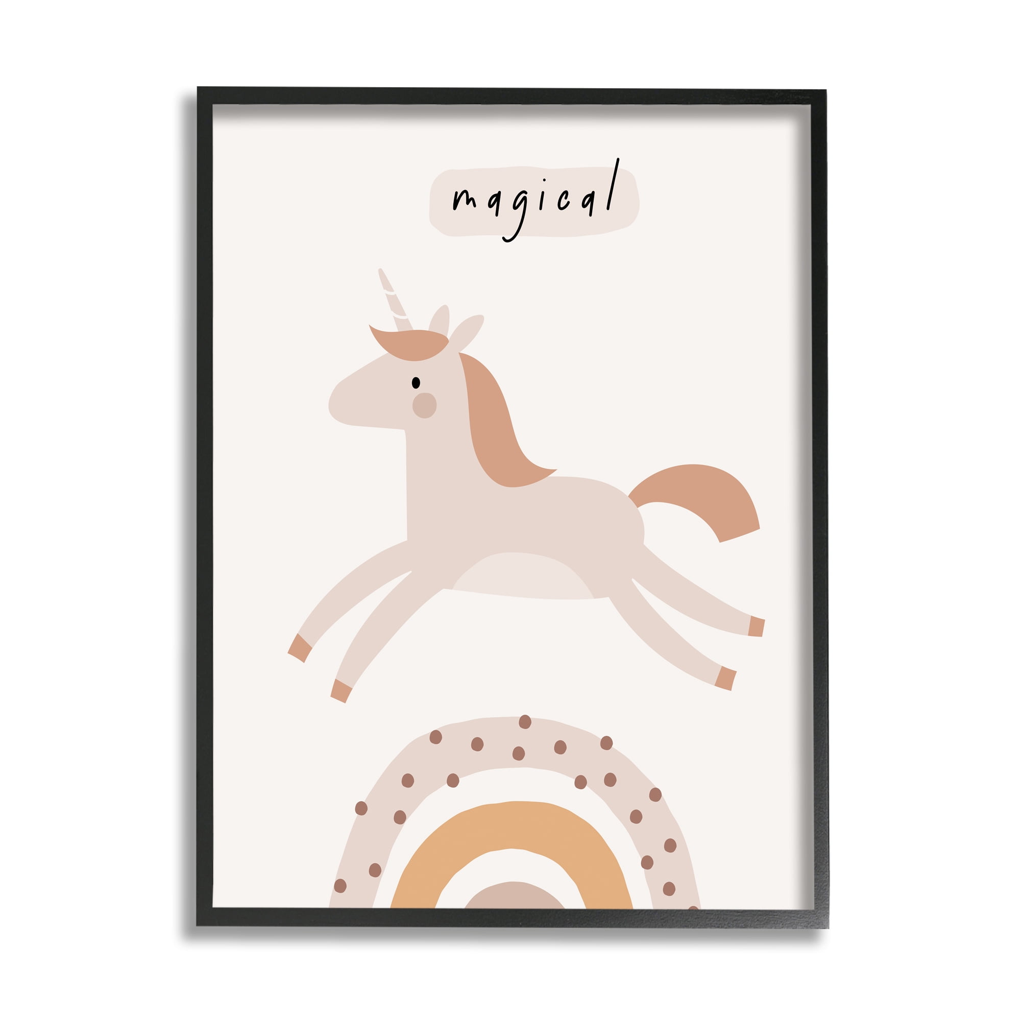 Stupell Industries Magical Unicorn & Rainbow Fairy Tales & Fantasy Painting Black Framed Art Print Wall Art, 16 x 20
