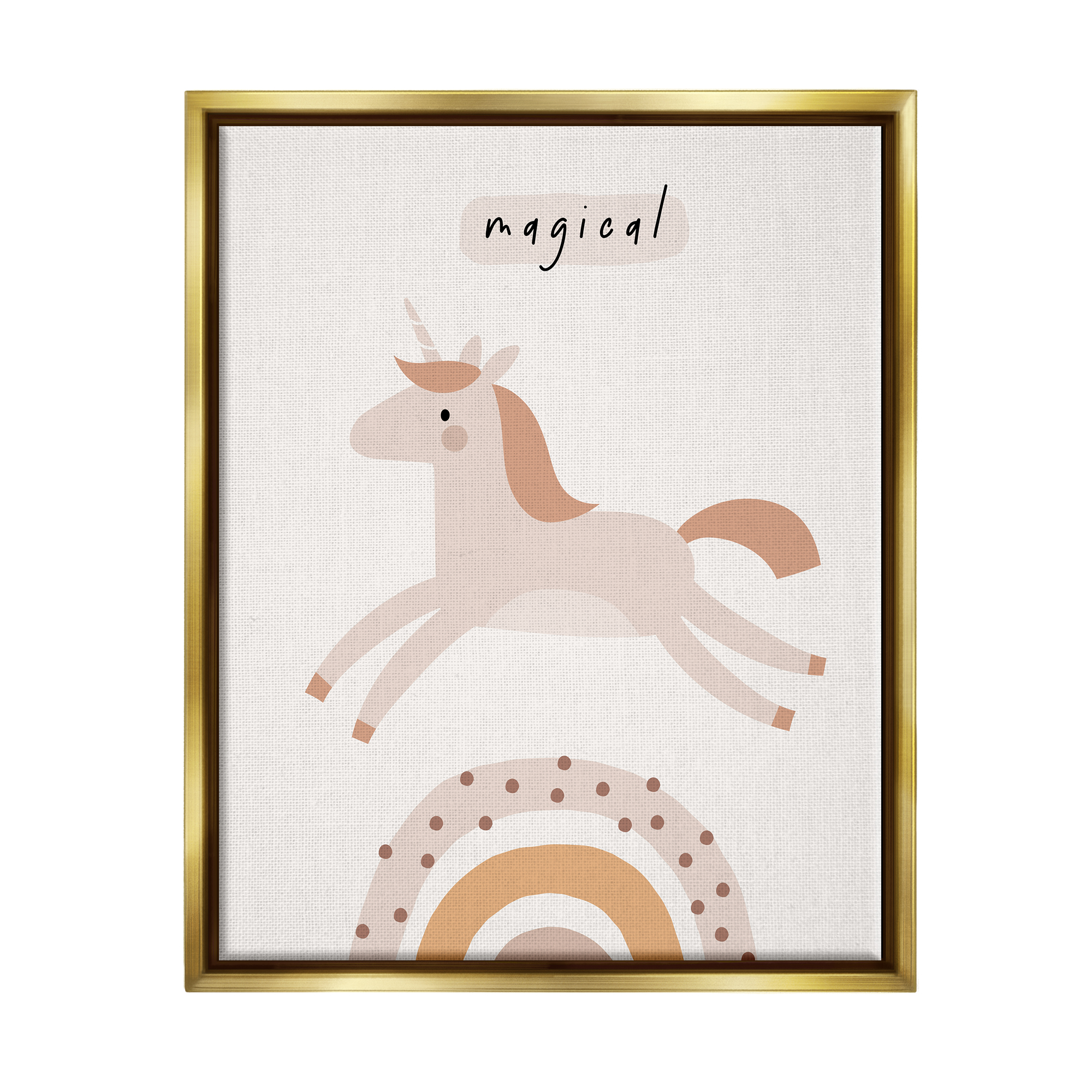 Stupell Industries Magical Unicorn & Rainbow Fairy Tales & Fantasy Painting Gold Floater Framed Art Print Wall Art, 17 x 21