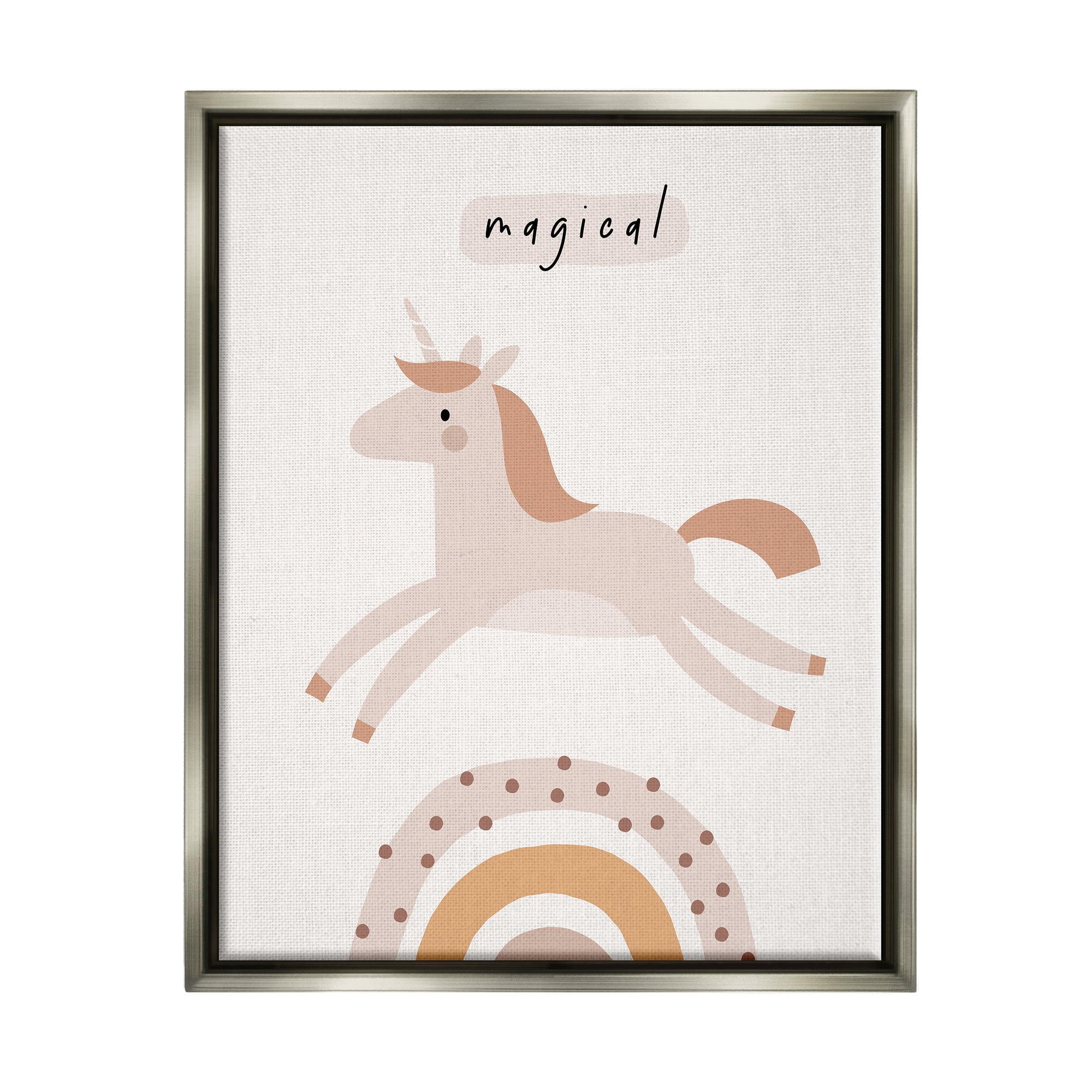 Stupell Industries Magical Unicorn & Rainbow Fairy Tales & Fantasy Painting Gray Floater Framed Art Print Wall Art, 17 x 21