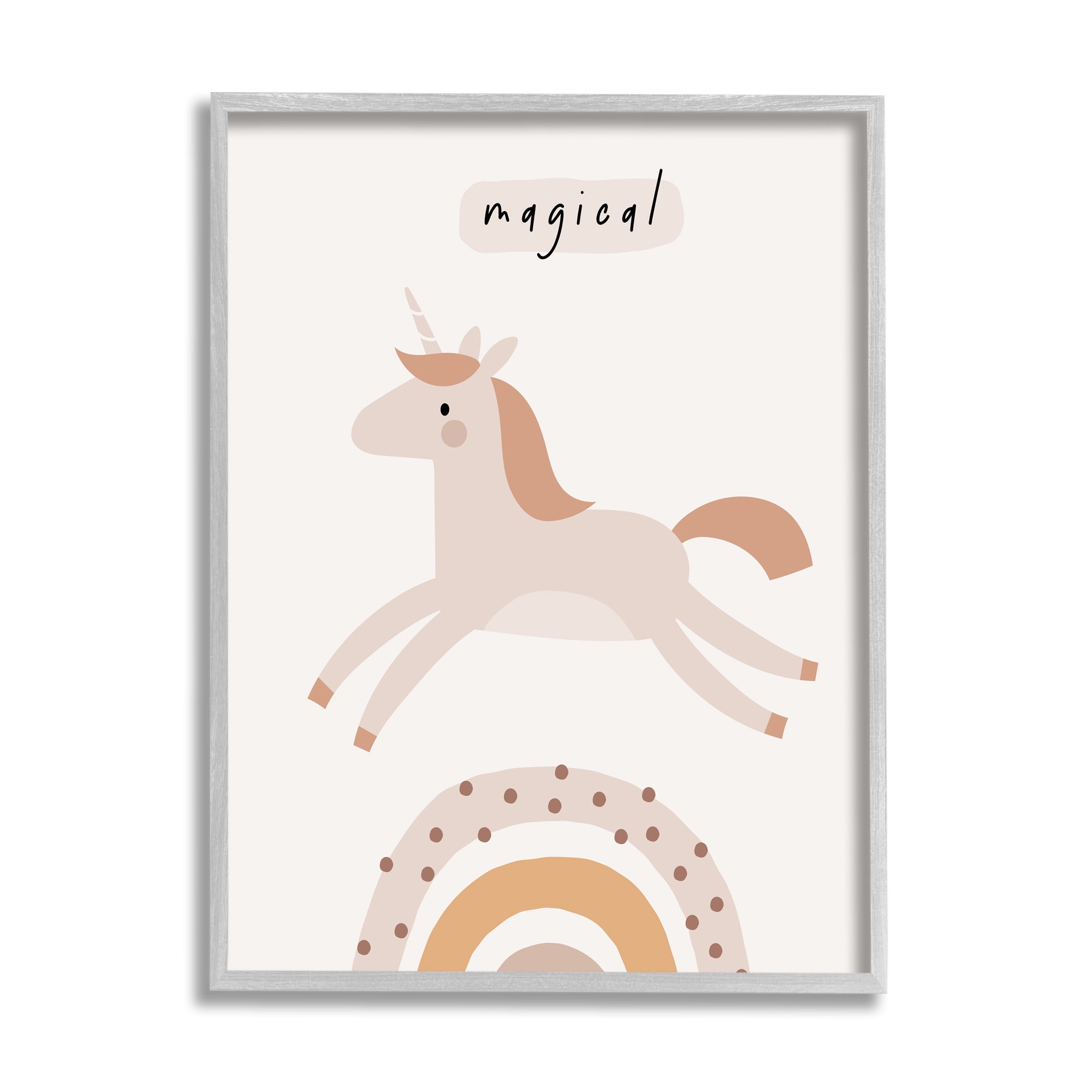 Stupell Industries Magical Unicorn & Rainbow Fairy Tales & Fantasy Painting Gray Framed Art Print Wall Art, 11 x 14