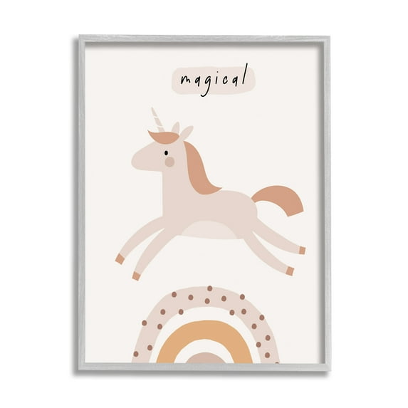 Stupell Industries Magical Unicorn & Rainbow Fairy Tales & Fantasy Painting Gray Framed Art Print Wall Art, 24 x 30