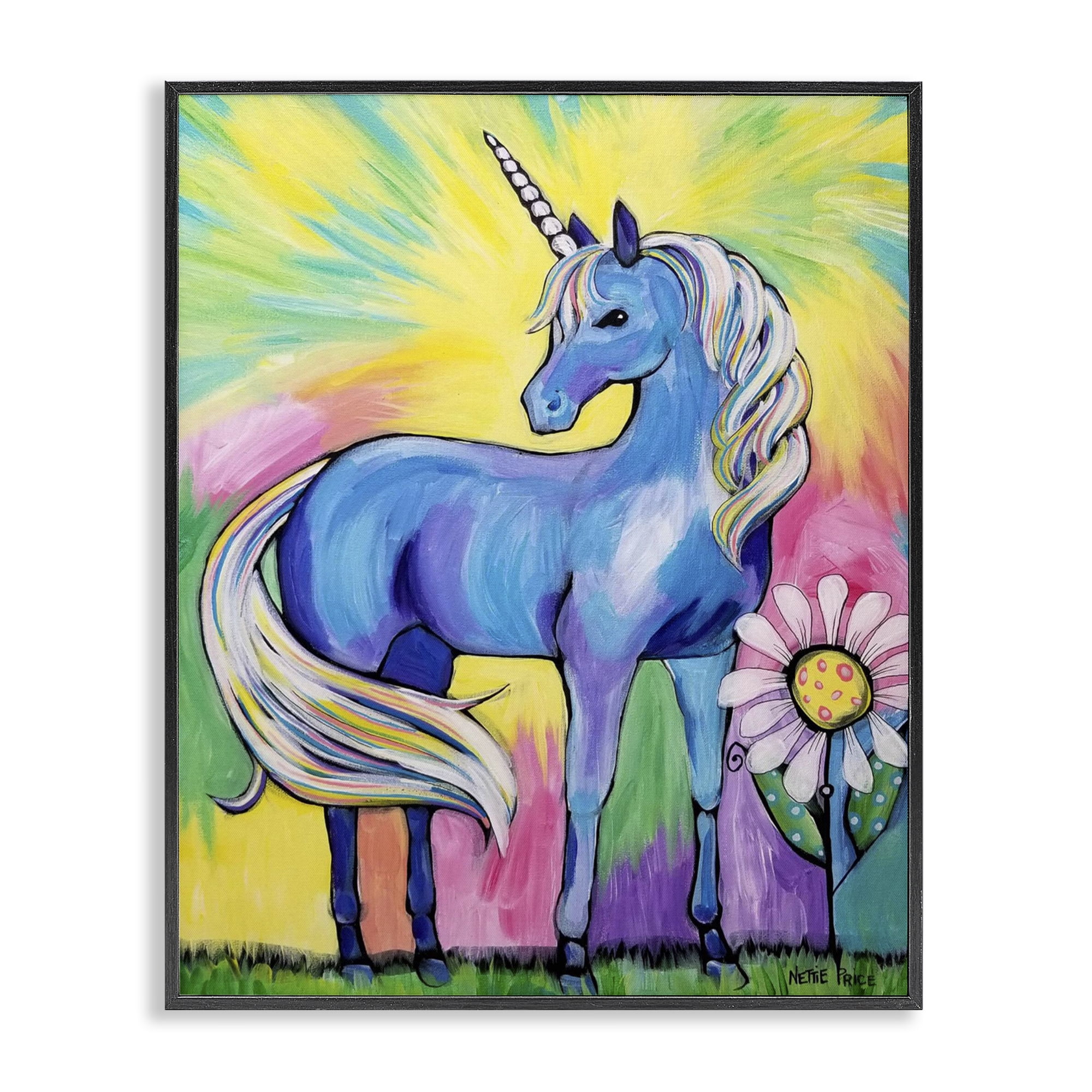 Stupell Industries Magical Unicorn in Rainbow Meadow Black Framed Giclee Art, design by Nettie Price