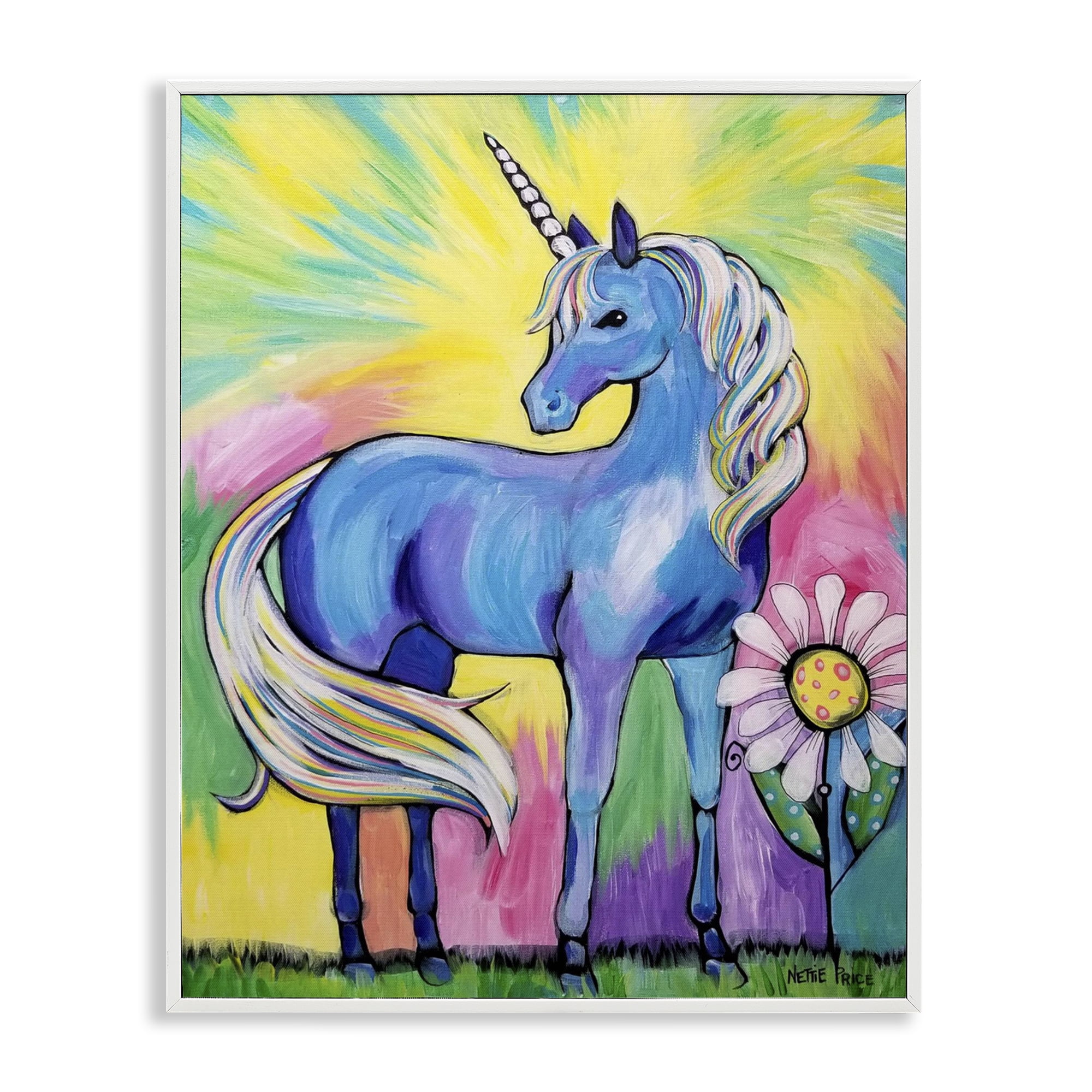 Stupell Industries Magical Unicorn in Rainbow Meadow White Framed Giclee Art, design by Nettie Price