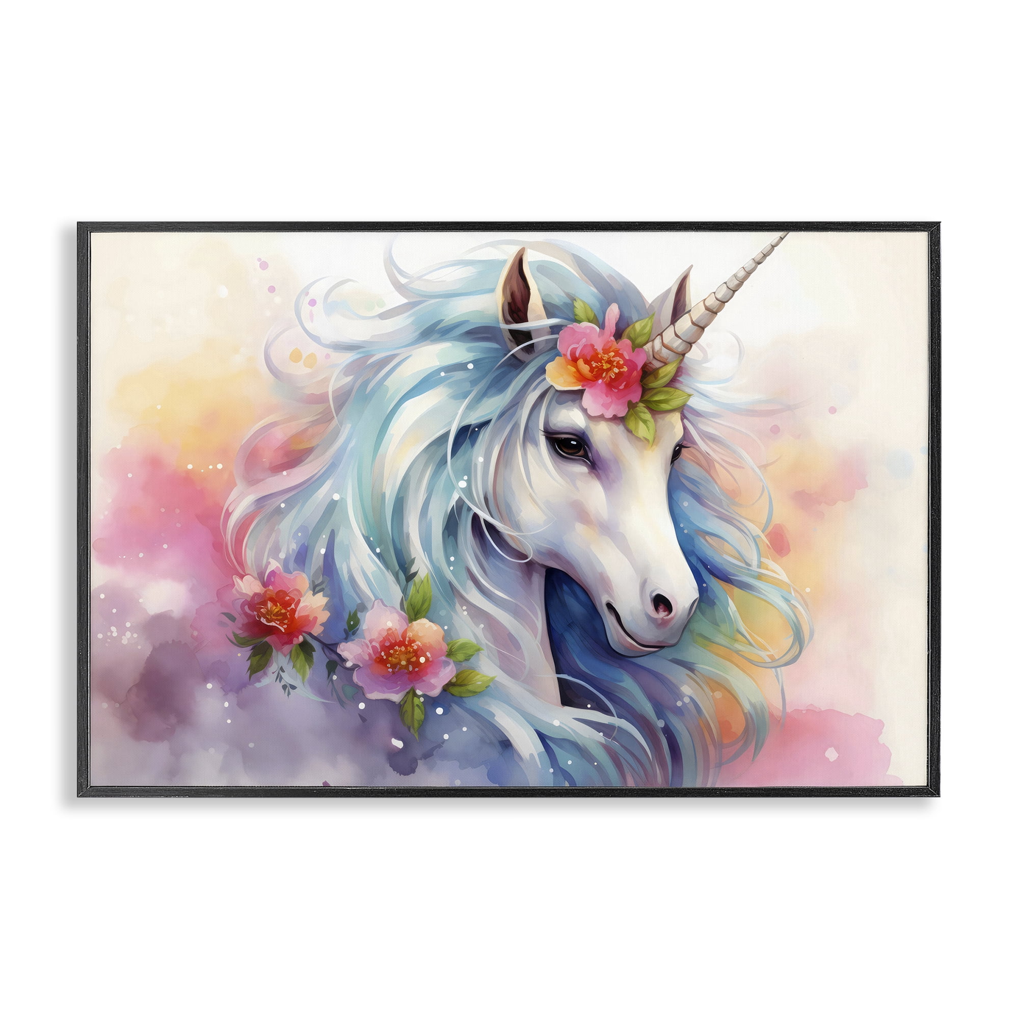 Stupell Industries Magical Unicorn with Blossoms Black Framed Giclee Art, design by Creative Studio