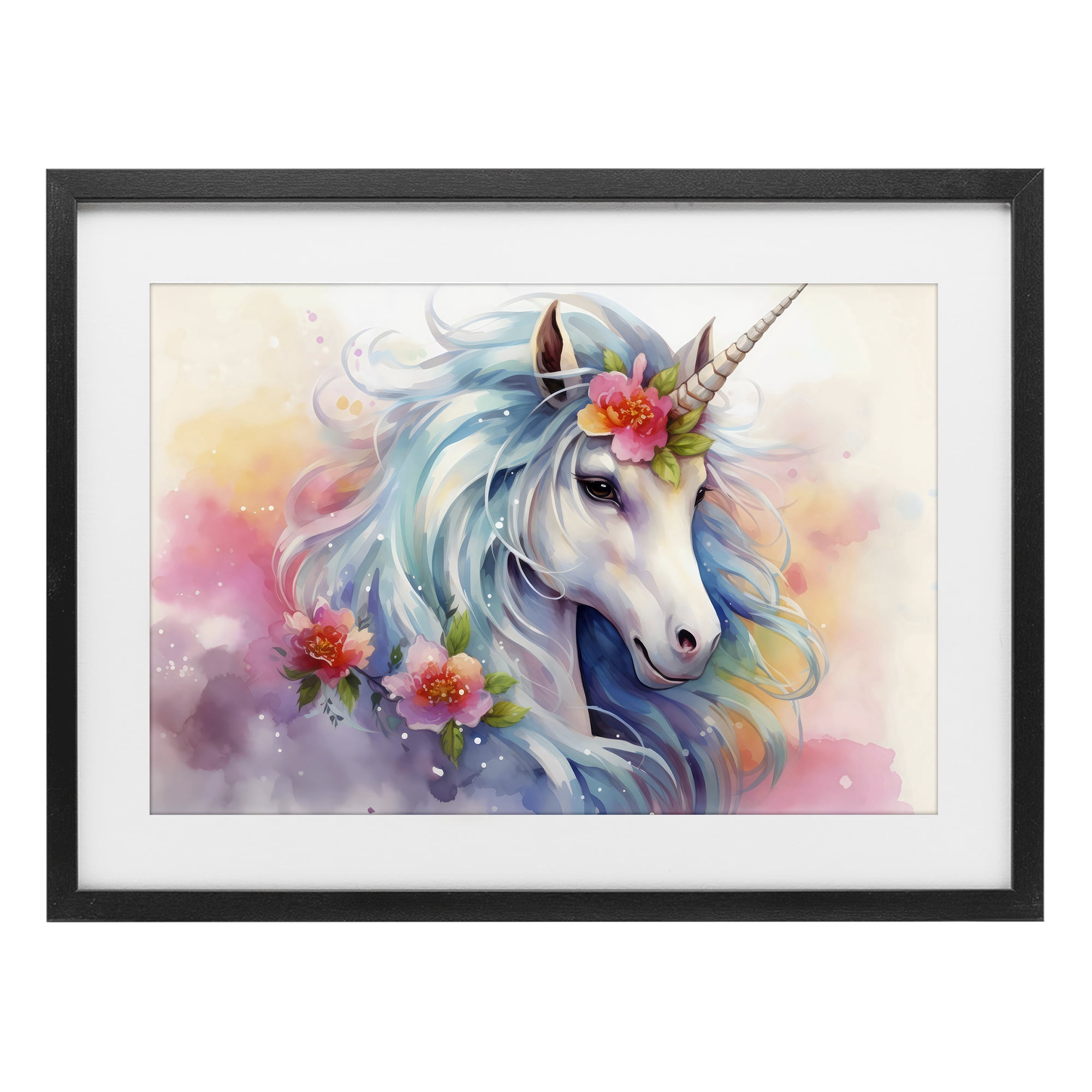 Stupell Industries Magical Unicorn with Blossoms Black Framed Print Under Glass, design by Creative Studio