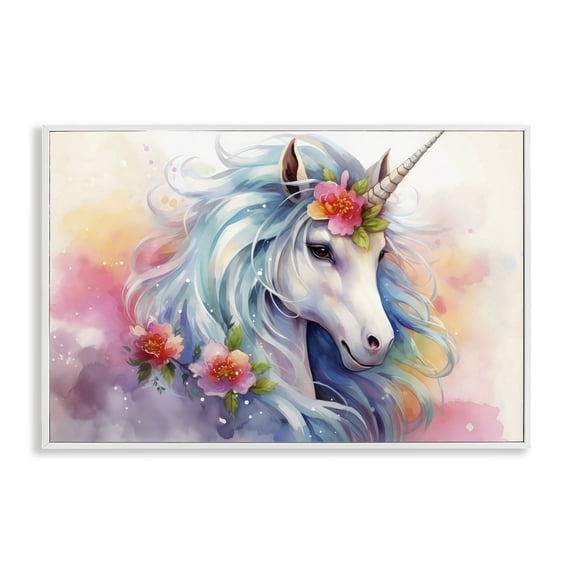 Stupell Industries Cottage Magical Unicorn with Blossoms White Framed Giclee Art, 30 x 20, by Creative Studio
