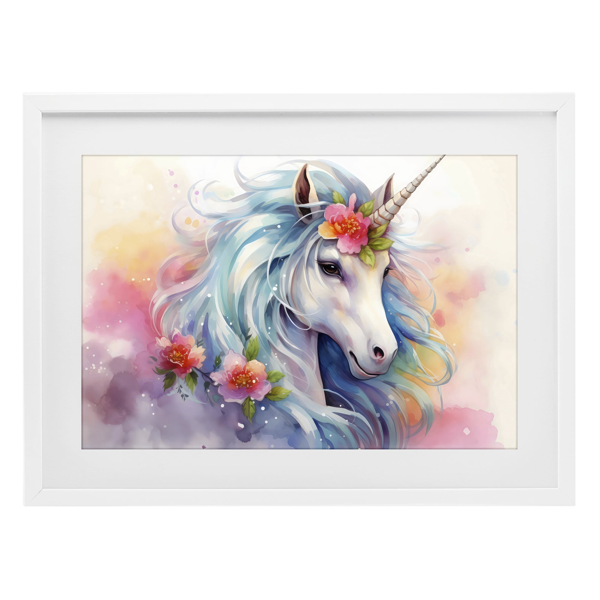 Stupell Industries Magical Unicorn with Blossoms White Framed Print Under Glass, design by Creative Studio