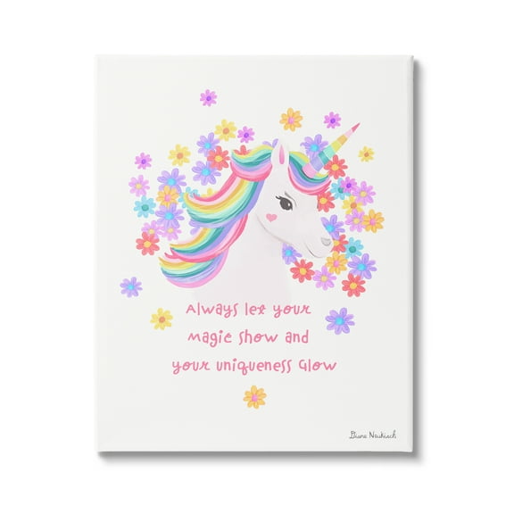 Stupell Industries Magical & Unique Quote Floral Pattern Unicorn Portrait Graphic Art Gallery Wrapped Canvas Print Wall Art, Design by Diane Neukirch