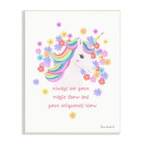 Stupell Industries Magical & Unique Quote Floral Pattern Unicorn Portrait Graphic Art Unframed Art Print Wall Art, Design by Diane Neukirch