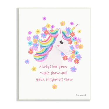 Stupell Industries Magical & Unique Quote Floral Pattern Unicorn Portrait Graphic Art Unframed Art Print Wall Art, Design by Diane Neukirch