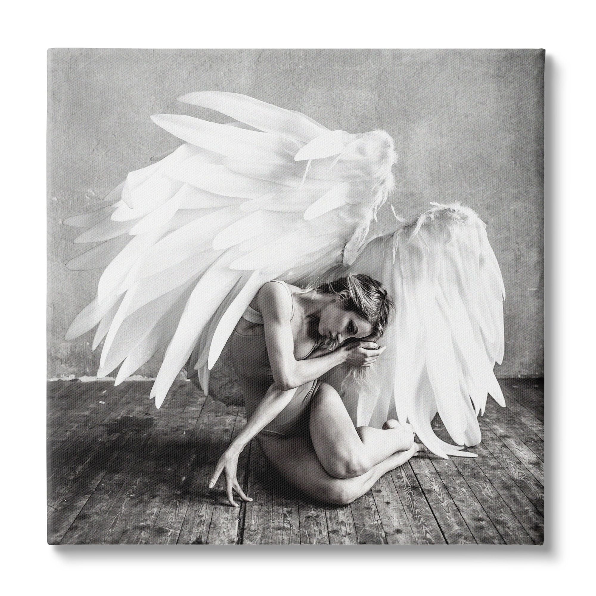 Stupell Industries Magical White Angel Wings Woman Monochrome Photography Canvas Wall Art, 24 x 24, Design by Nicholas Ivins