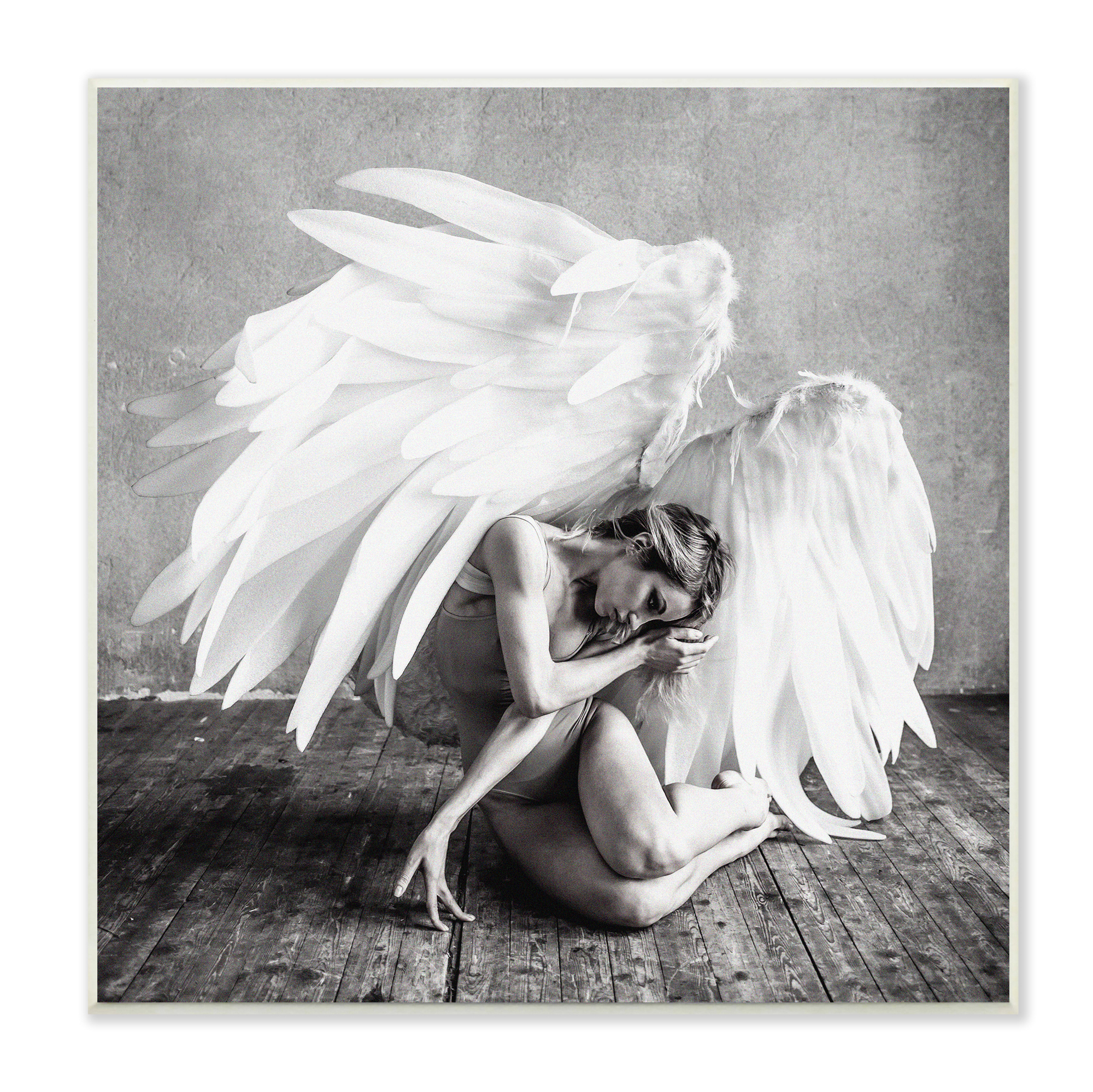 Stupell Industries Magical White Angel Wings Woman Monochrome Photography Wood Wall Art, 12 x 12, Design by Nicholas Ivins - image 1 of 4
