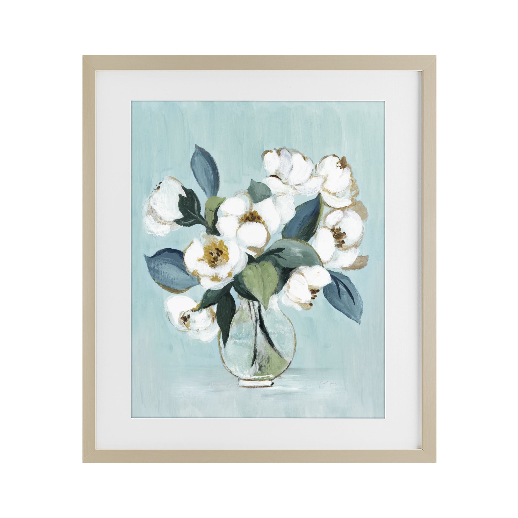 Stupell Industries Magnolia Arrangement over Blue Birch Framed Print Under Glass, design by Janet Tava