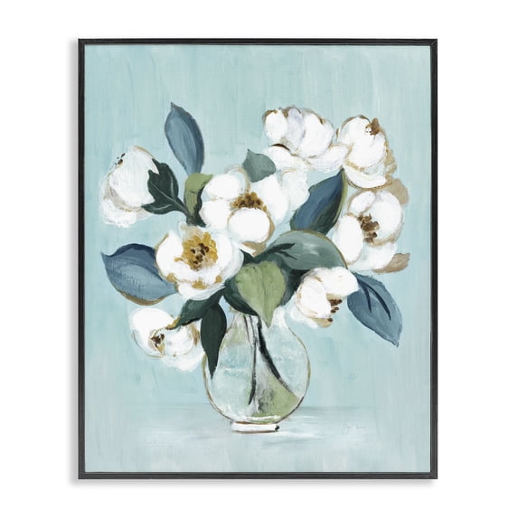 Stupell Industries Traditional Magnolia Arrangement over Blue Black Framed Giclee Art, 11 x 14, by Janet Tava