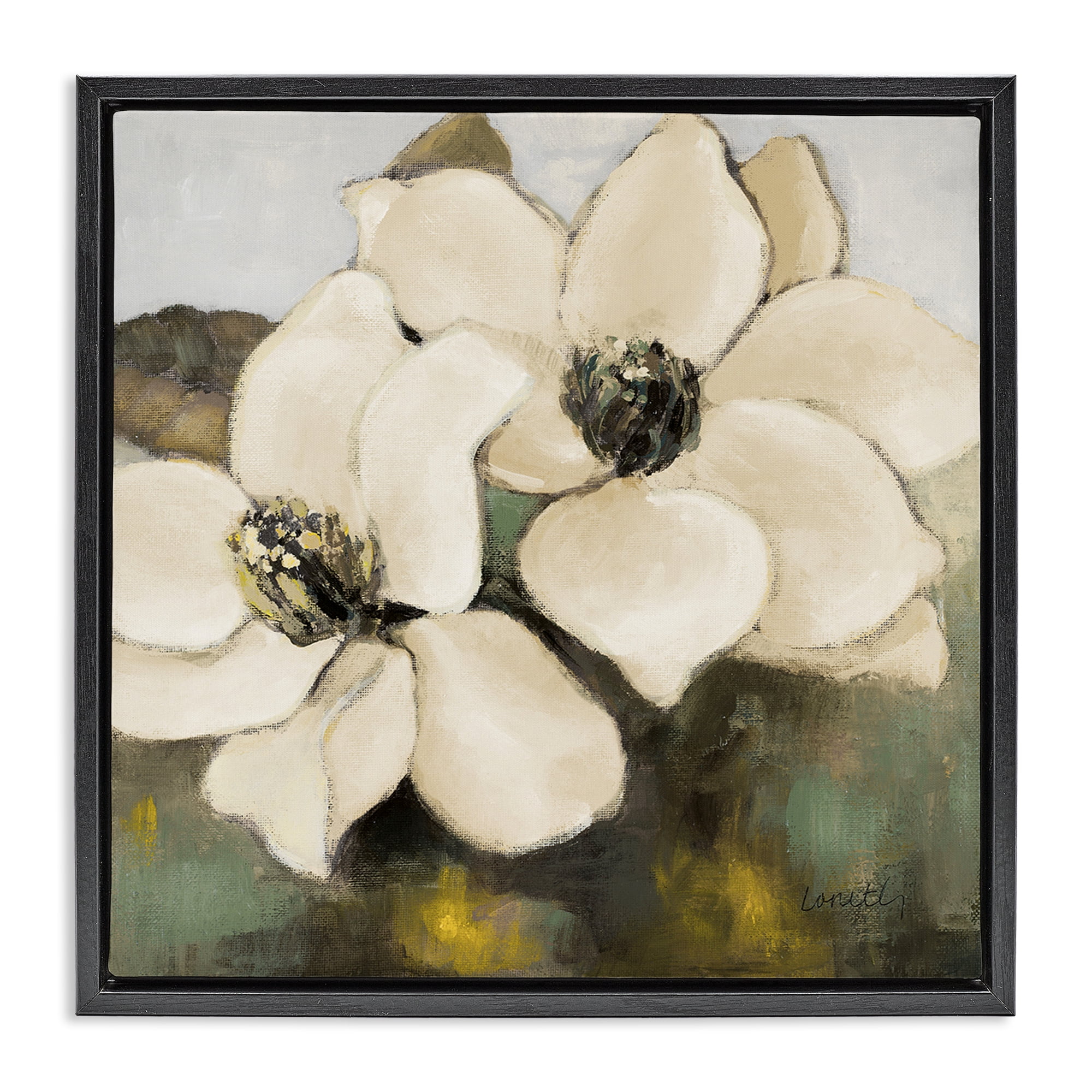 Stupell Industries Magnolia Blossom Duo Botanical & Floral Painting Black Floater Framed Canvas Art Print Wall Art, 25 x 25
