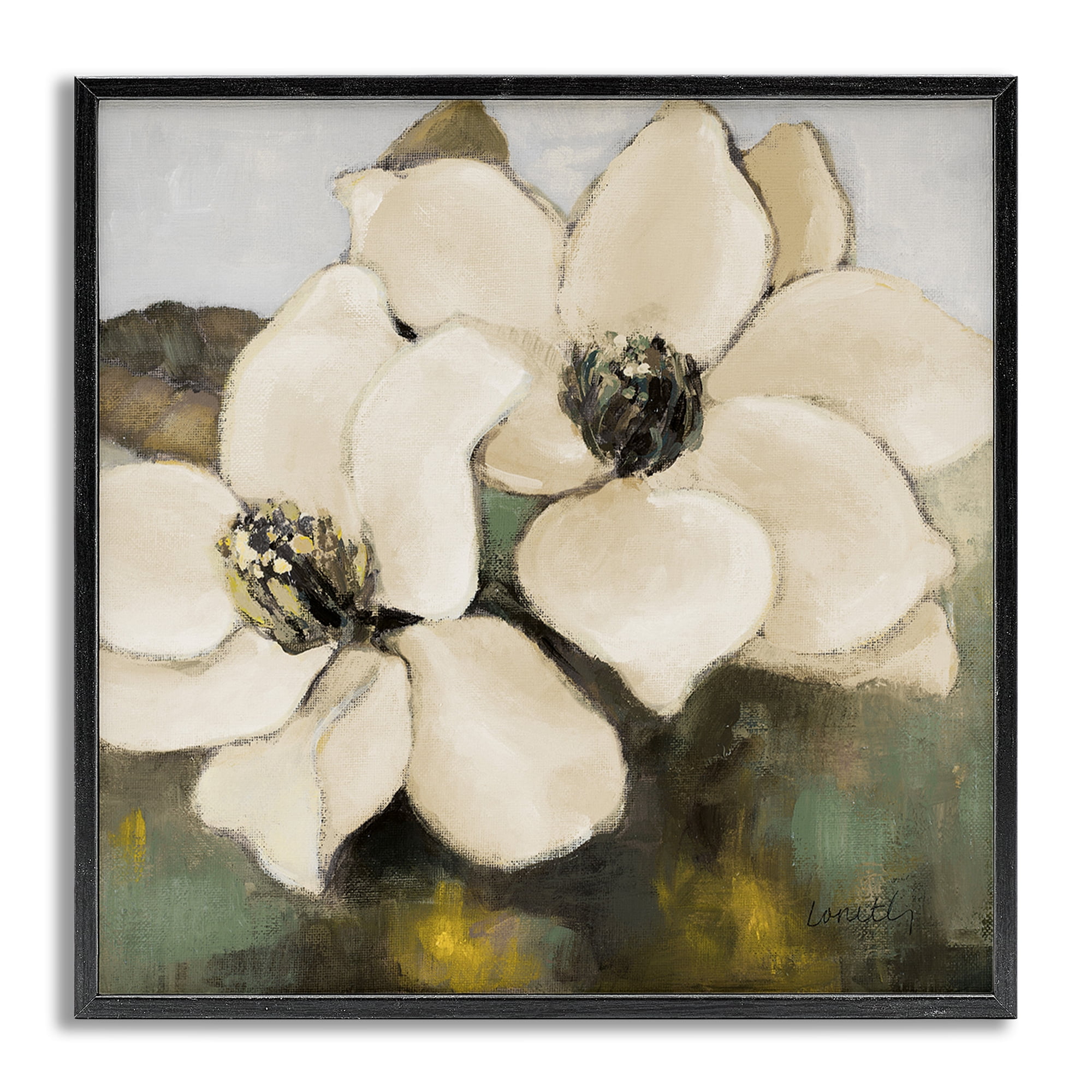 Stupell Industries Magnolia Blossom Duo Botanical & Floral Painting Gray Framed Art Print Wall Art, 24 x 24