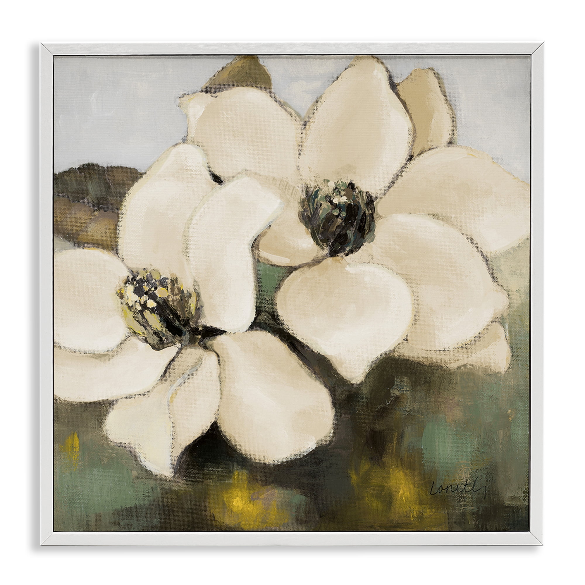 Stupell Industries Magnolia Blossom Duo Botanical & Floral Painting White Framed Art Print Wall Art, 17 x 17