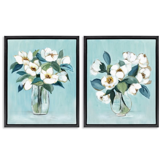 Stupell Industries Transitional Magnolia Blossom Vases Black 2pc Floating Frame Art Set, 17 x 21 each, by Janet Tava