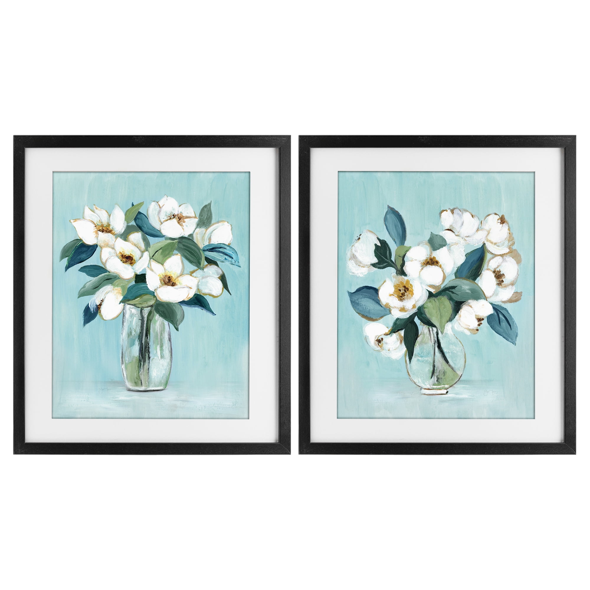 Stupell Industries Magnolia Blossom Vases 2 Piece Black Framed Print Under Glass Set, design by Janet Tava