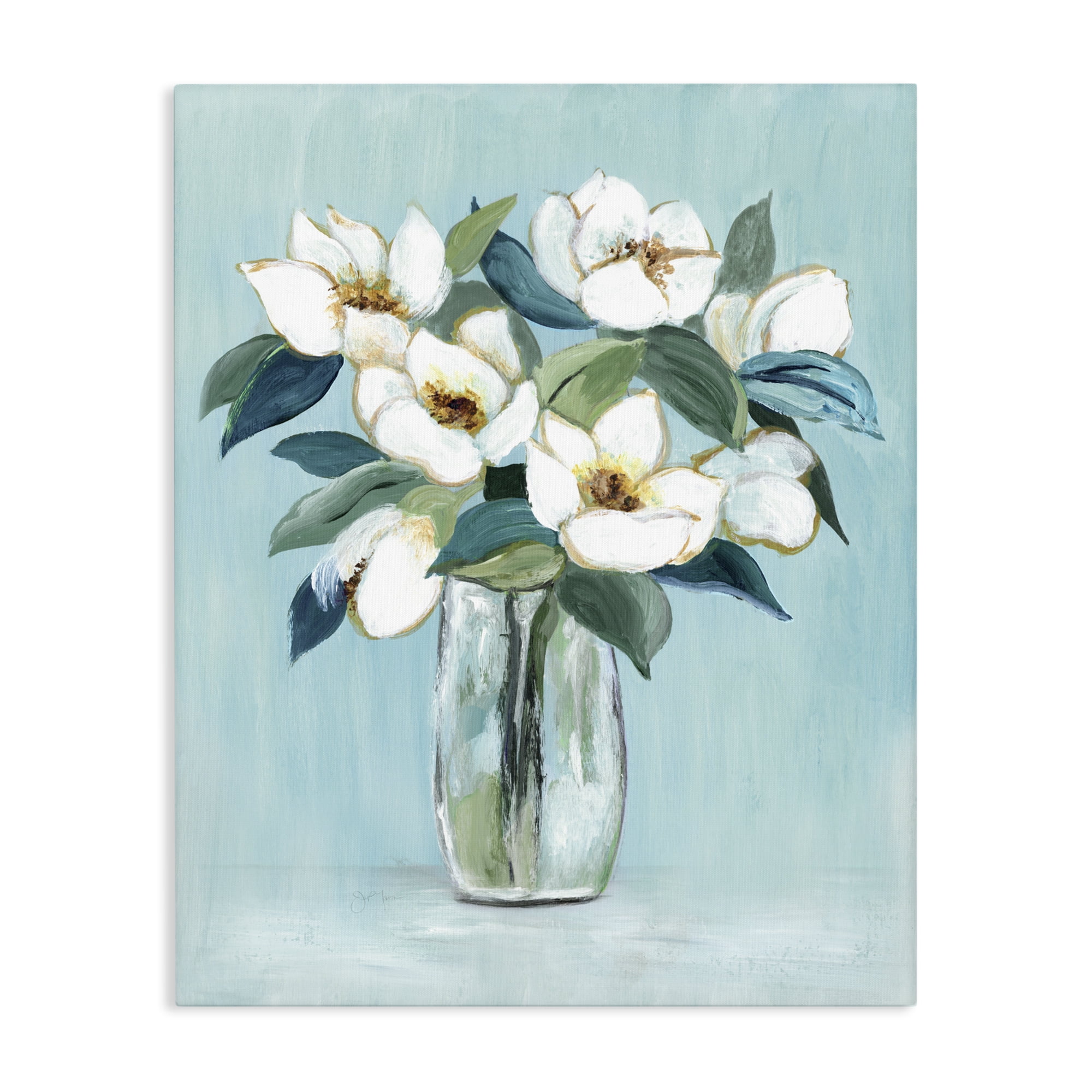 Stupell Industries Magnolia Blossoms on Blue Canvas Wall Art, design by Janet Tava
