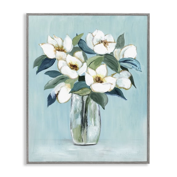Stupell Industries Traditional Magnolia Blossoms on Blue Gray Framed Giclee Art, 11 x 14, by Janet Tava