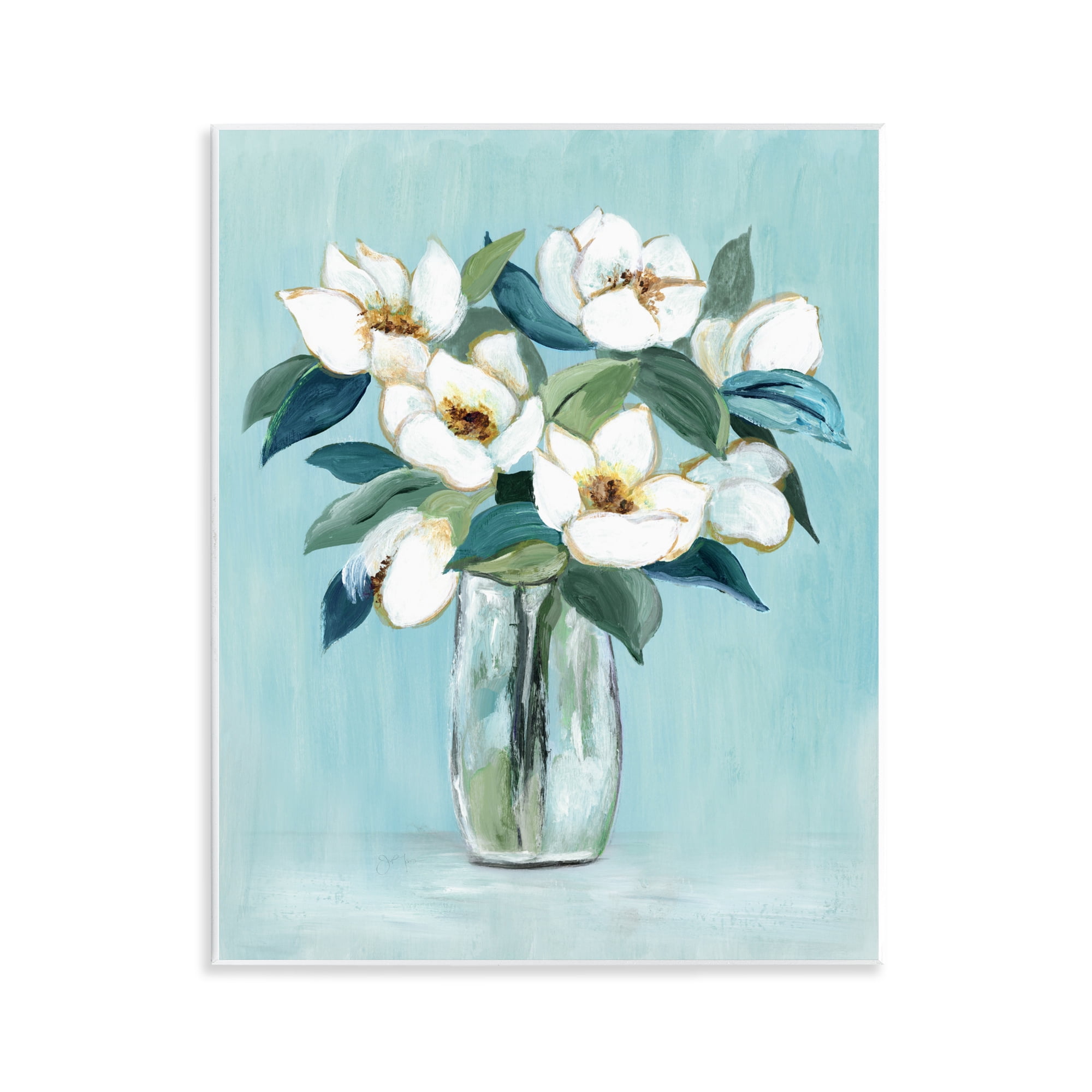 Stupell Industries Magnolia Blossoms on Blue Wall Plaque Art, design by Janet Tava