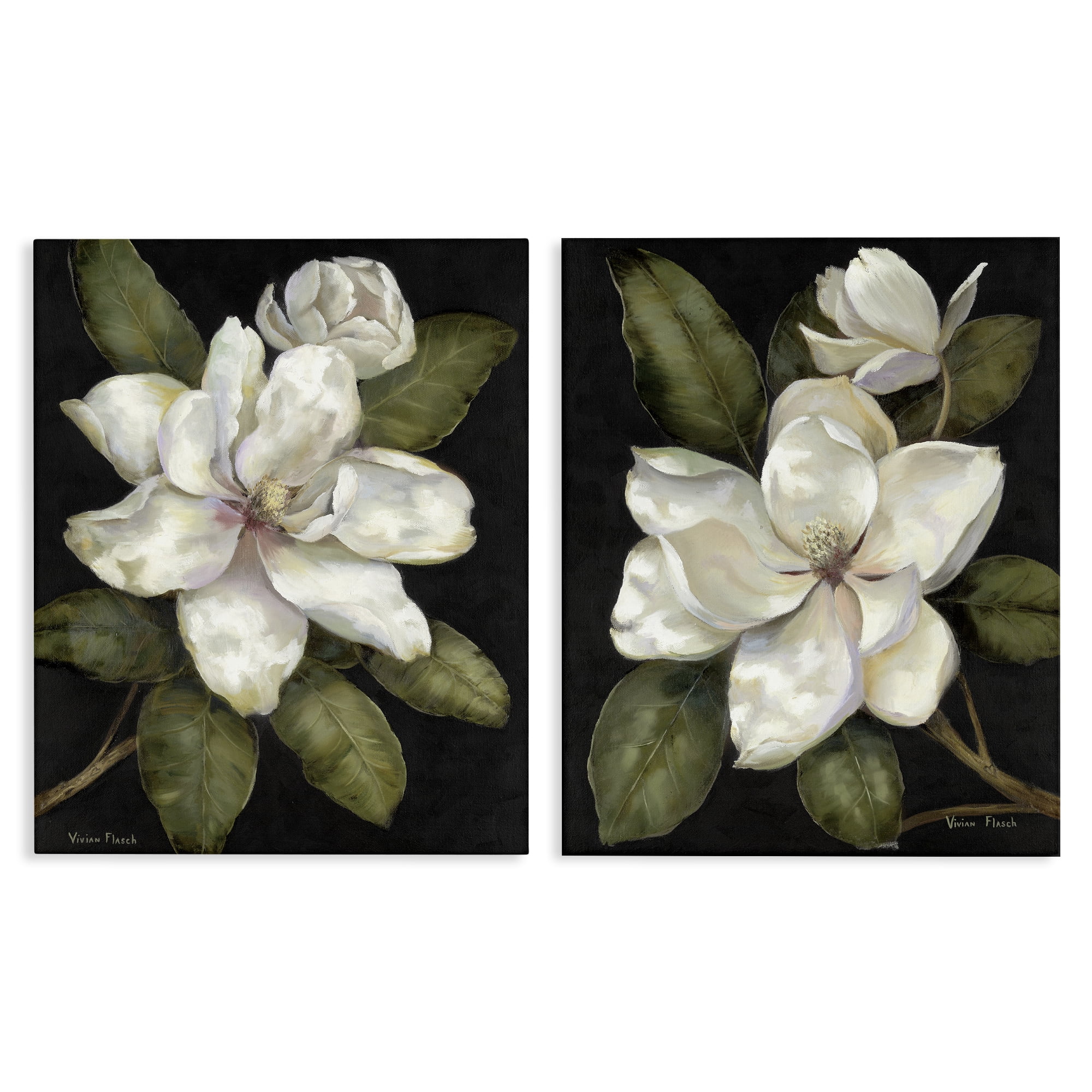 Stupell Industries Magnolia Buds & Blooms 2 Piece Canvas Wall Art Set, design by Nan