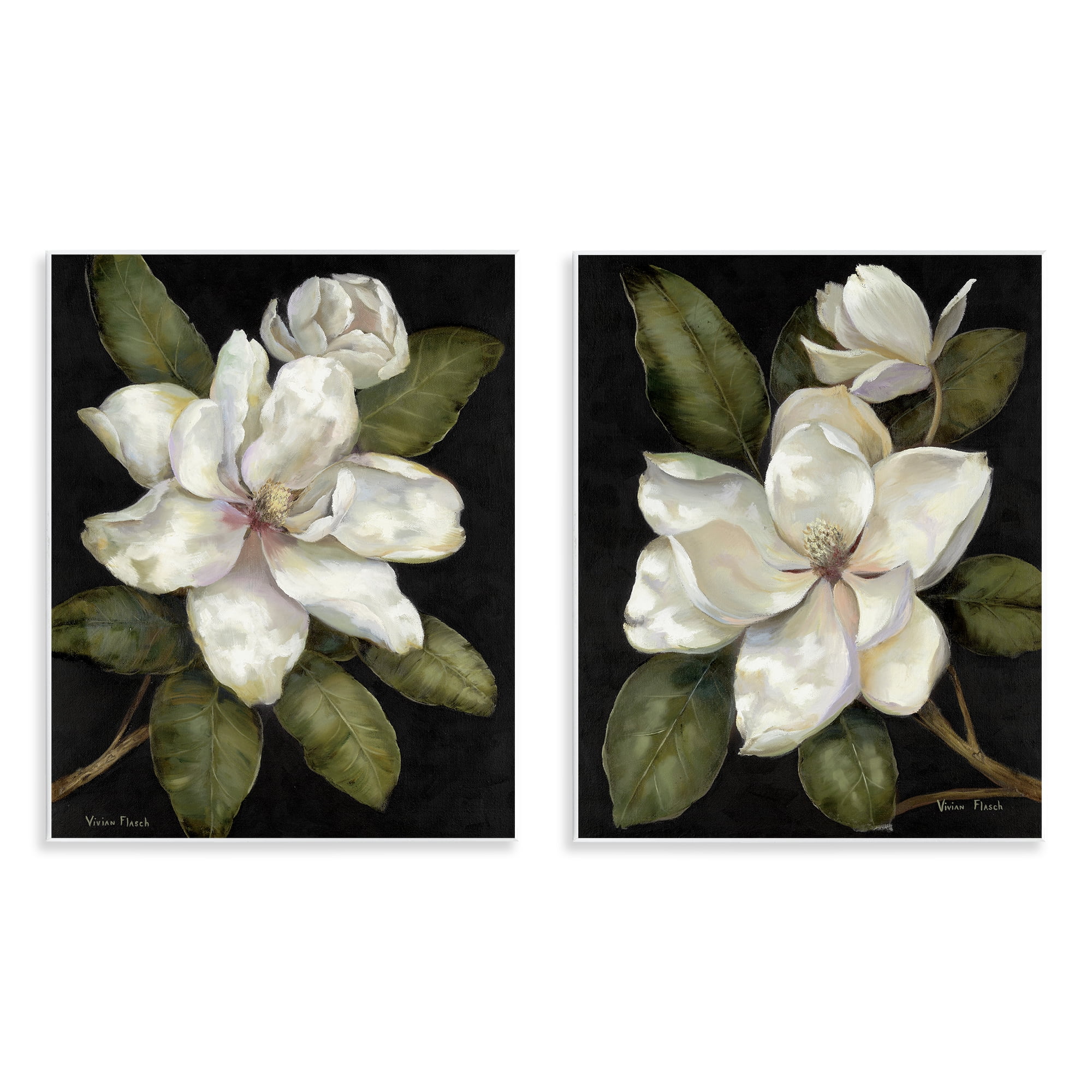 Stupell Industries Magnolia Buds & Blooms 2 Piece Wall Plaque Art Set, design by Nan