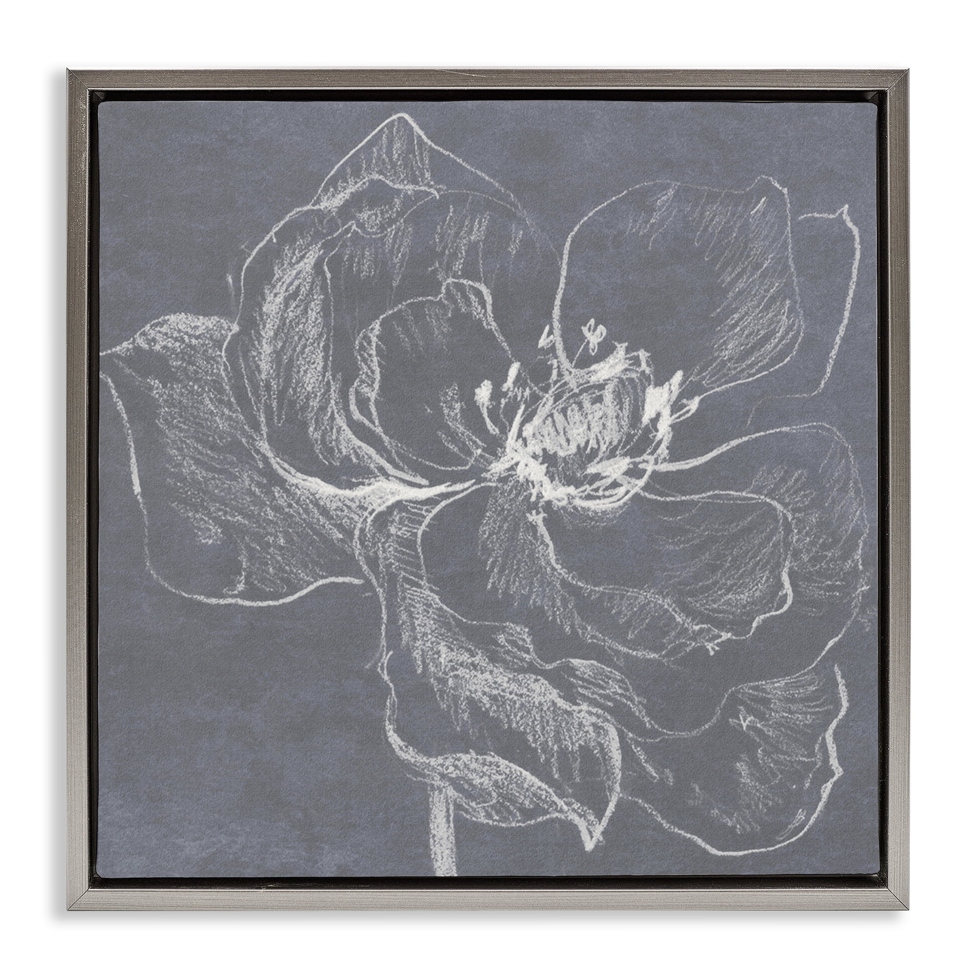 Stupell Industries Magnolia Doodle Outline Plants & Flowers Drawing Gray Floater Framed Canvas Art Print Wall Art, 18 x 18