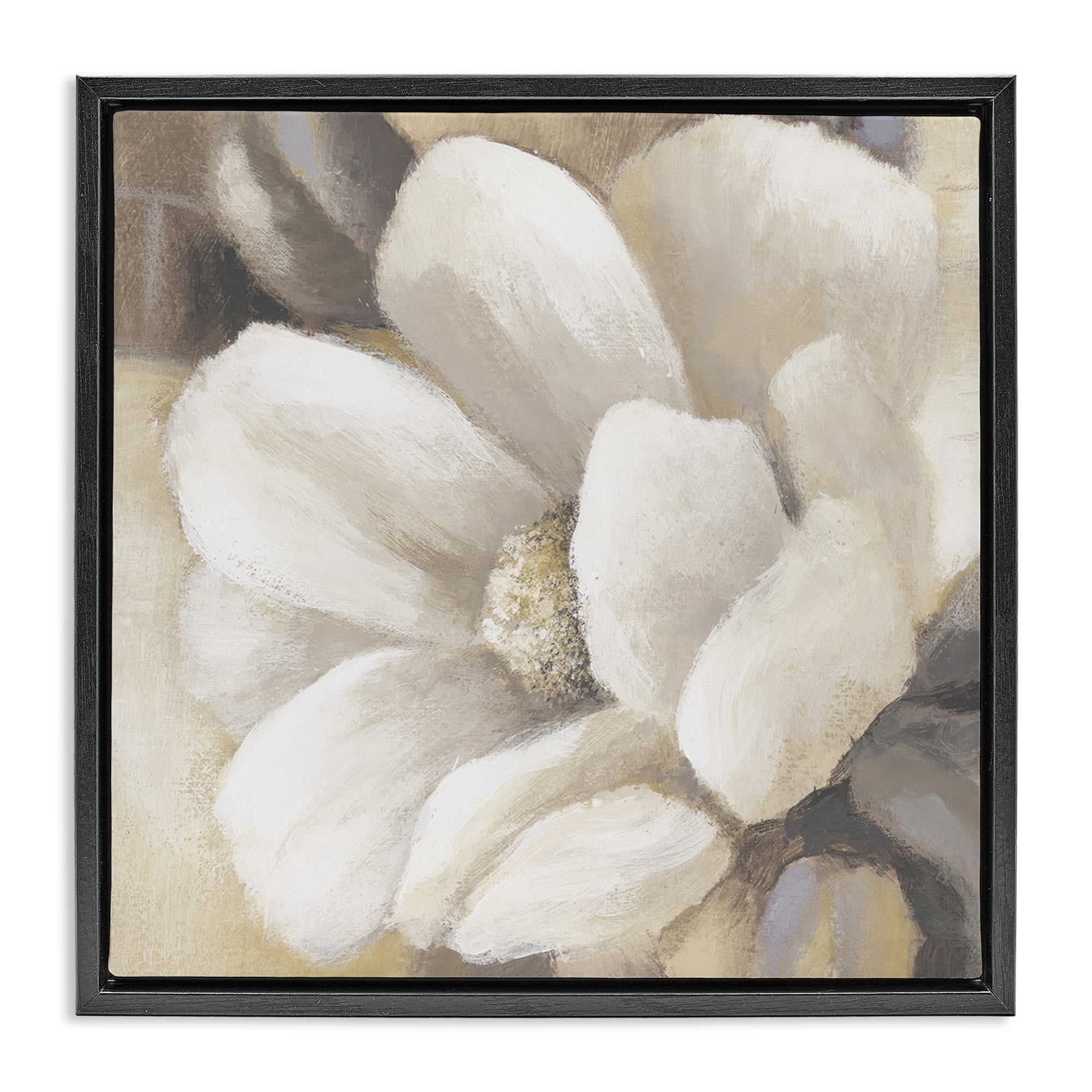 Stupell Industries Magnolia Flower Petals Plants & Flowers Painting Black Floater Framed Canvas Art Print Wall Art, 18 x 18