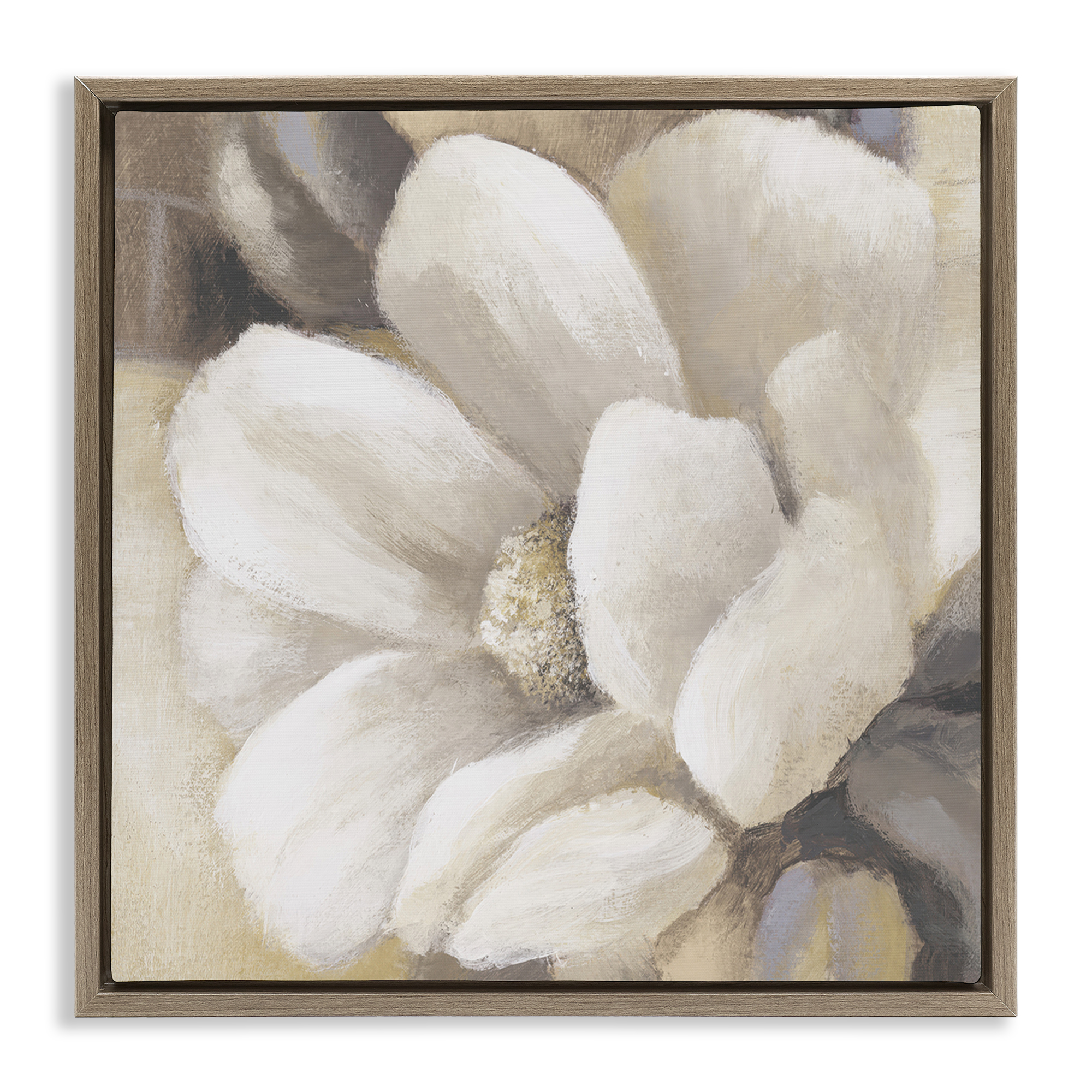 Stupell Industries Magnolia Flower Petals Plants & Flowers Painting Brown Floater Framed Canvas Art Print Wall Art, 25 x 25