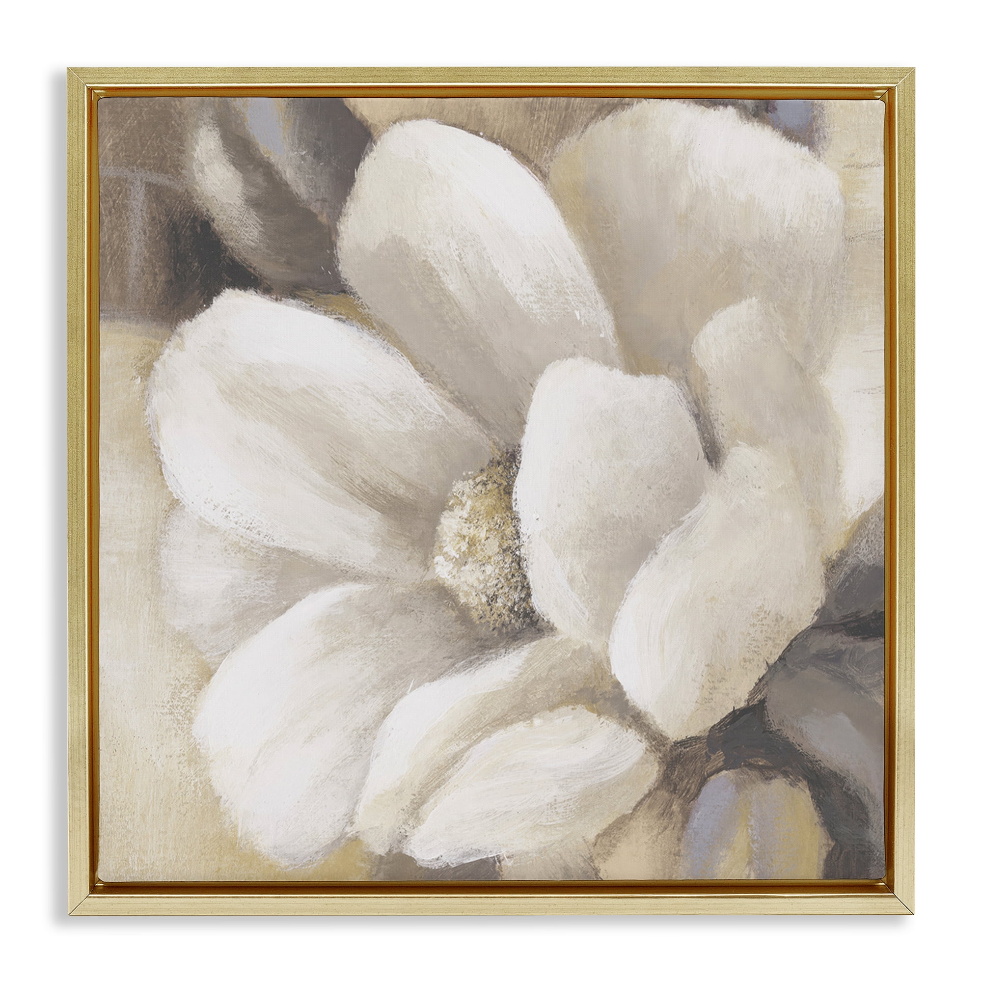 Stupell Industries Magnolia Flower Petals Plants & Flowers Painting Gold Floater Framed Canvas Art Print Wall Art, 18 x 18