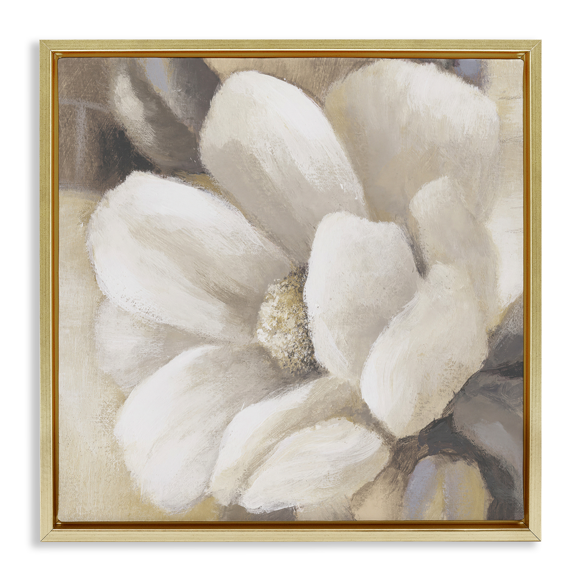 Stupell Industries Magnolia Flower Petals Plants & Flowers Painting Gold Floater Framed Canvas Art Print Wall Art, 25 x 25