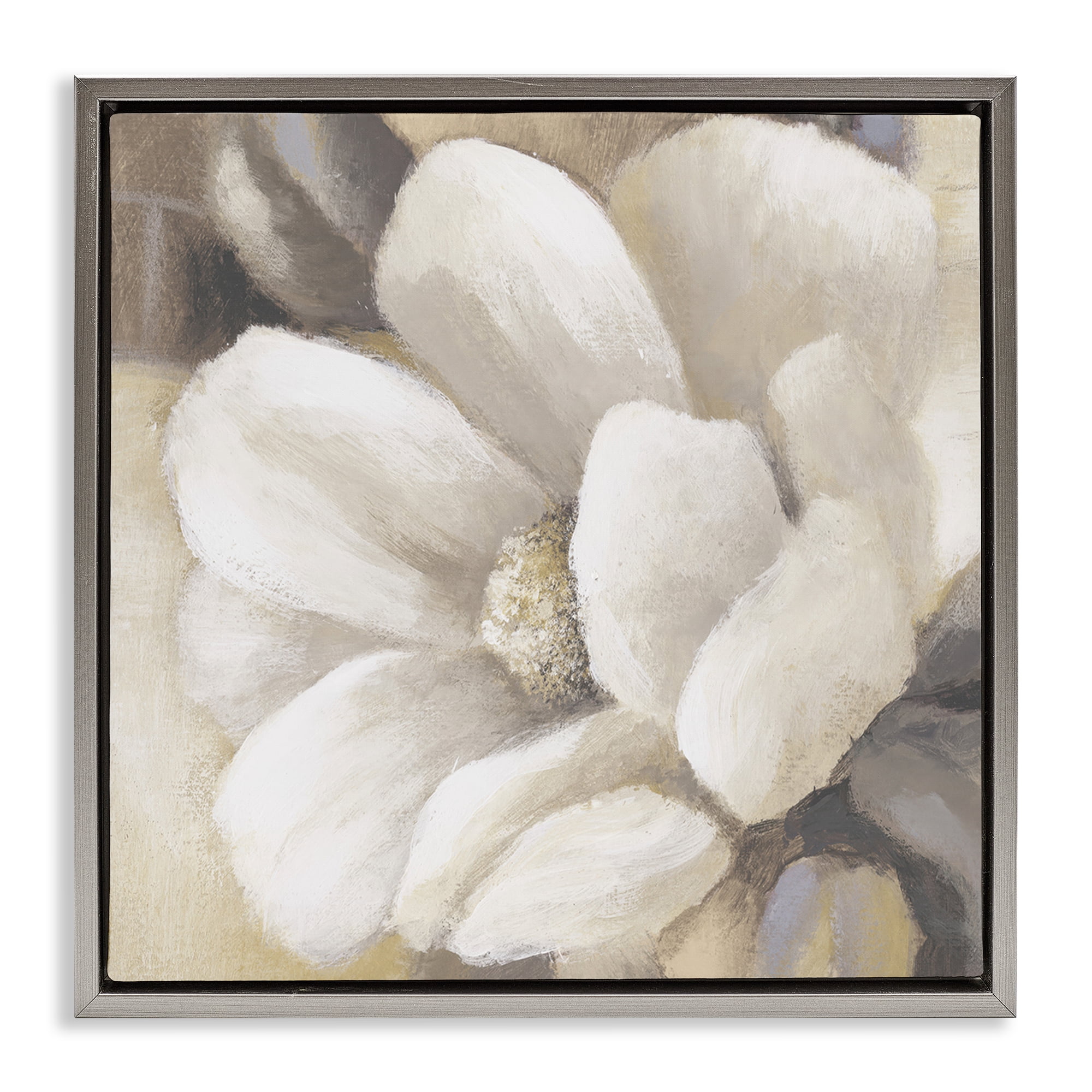 Stupell Industries Magnolia Flower Petals Plants & Flowers Painting Gray Floater Framed Canvas Art Print Wall Art, 18 x 18