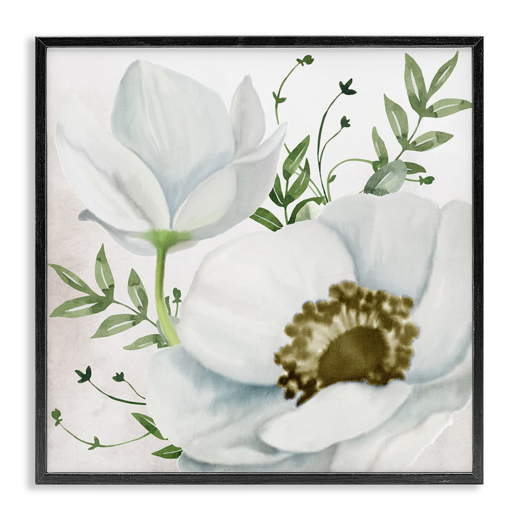 Stupell Industries Magnolia & Leaf Sprigs Plants & Flowers Painting Black Framed Art Print Wall Art, 24 x 24