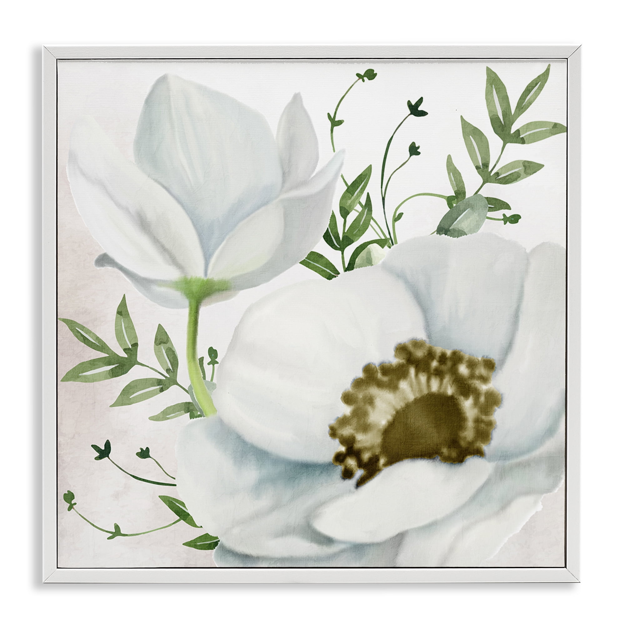 Stupell Industries Magnolia & Leaf Sprigs Plants & Flowers Painting White Framed Art Print Wall Art, 24 x 24