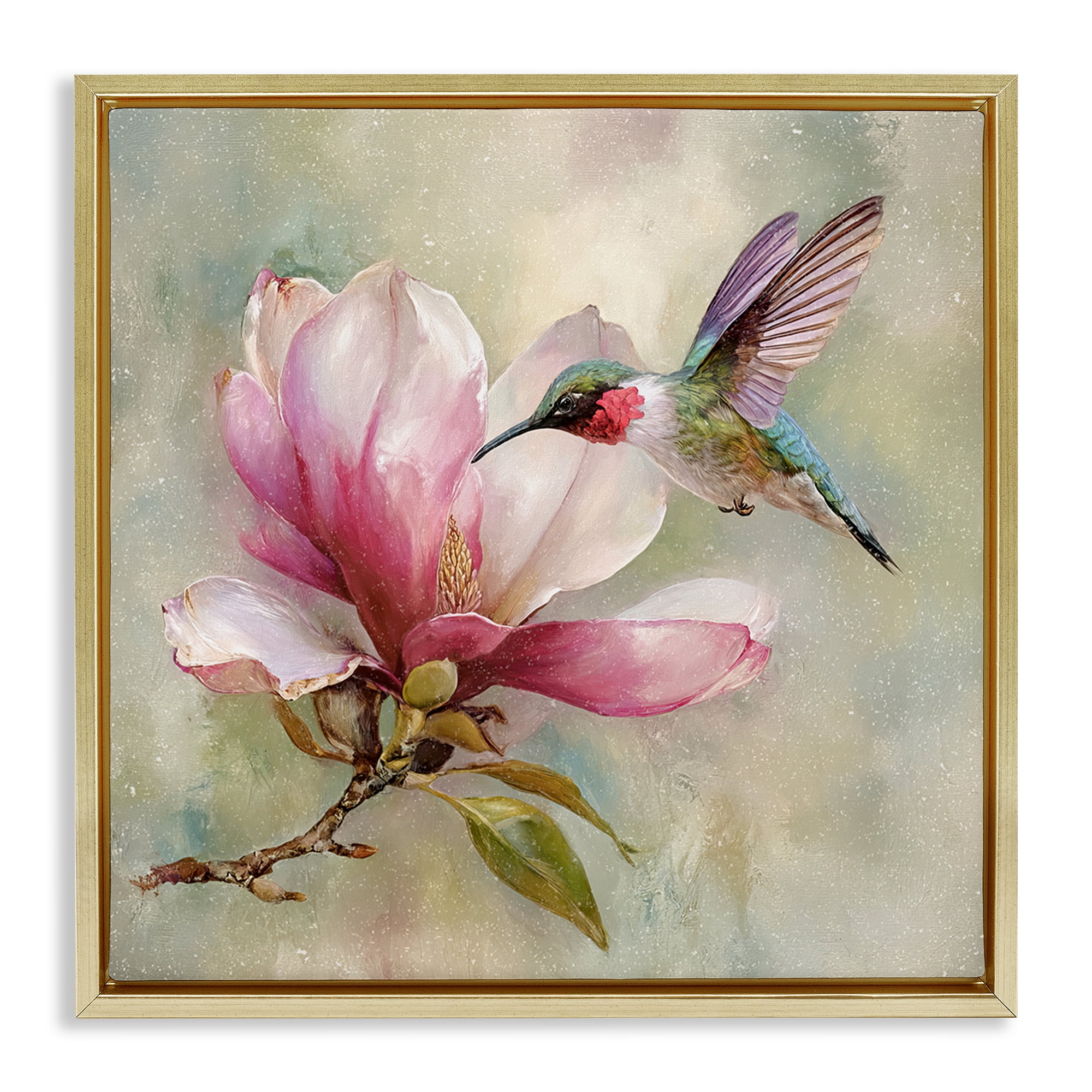 Stupell Industries Magnolia Ruby Hummingbird Gold Framed Floater Canvas Wall Art, design by Tina LeCour