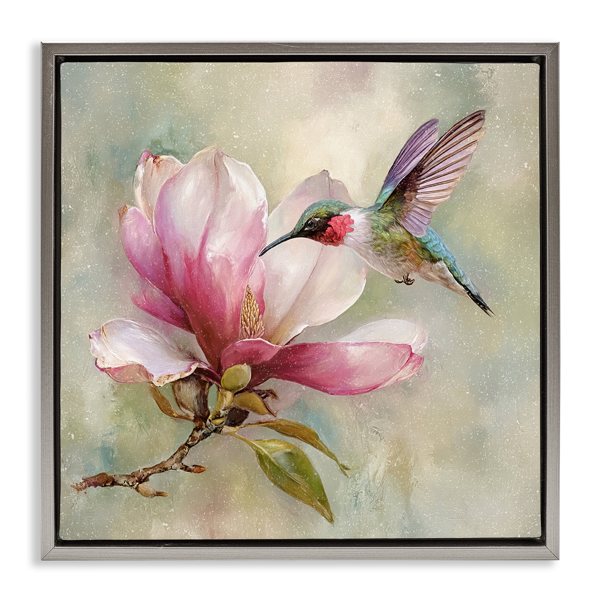 Stupell Industries Magnolia Ruby Hummingbird Gray Framed Floater Canvas Wall Art, design by Tina LeCour