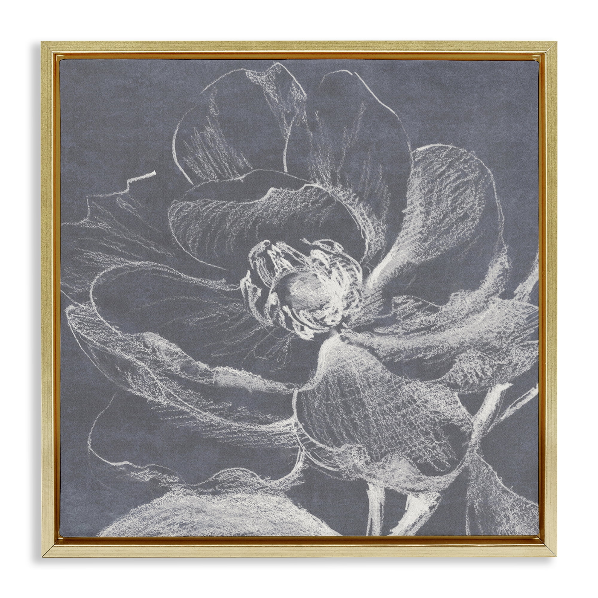 Stupell Industries Magnolia Sketch Impression Plants & Flowers Drawing Gold Floater Framed Canvas Art Print Wall Art, 18 x 18