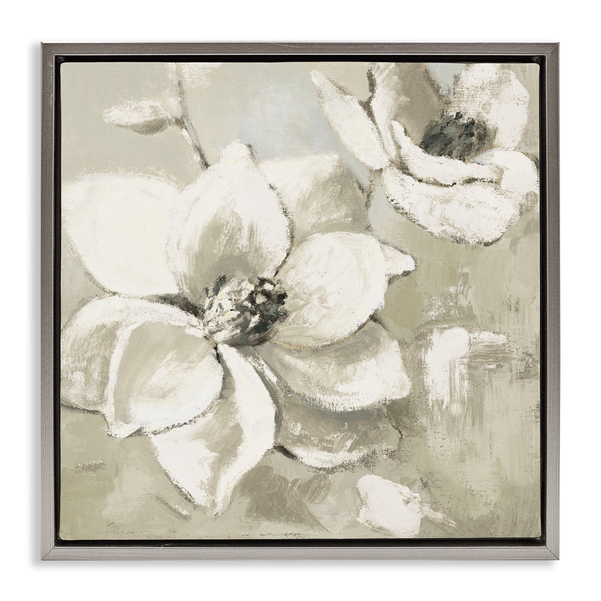 Stupell Industries Magnolias After Rain Gray Framed Floater Canvas Wall Art, design by Lanie Loreth
