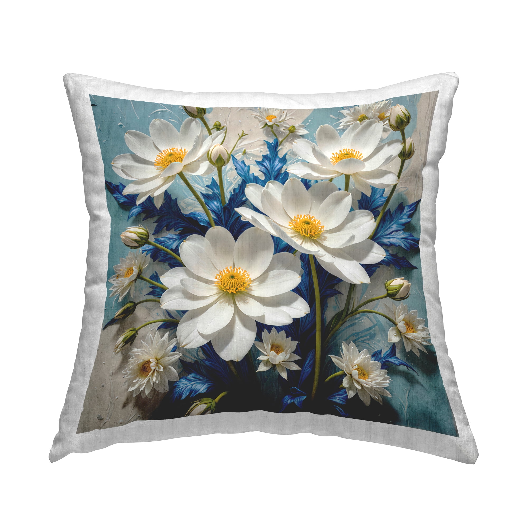Stupell Industries Magnolias & Blue Florals Decorative Printed Throw Pillow Design by Yuri Khrushch.