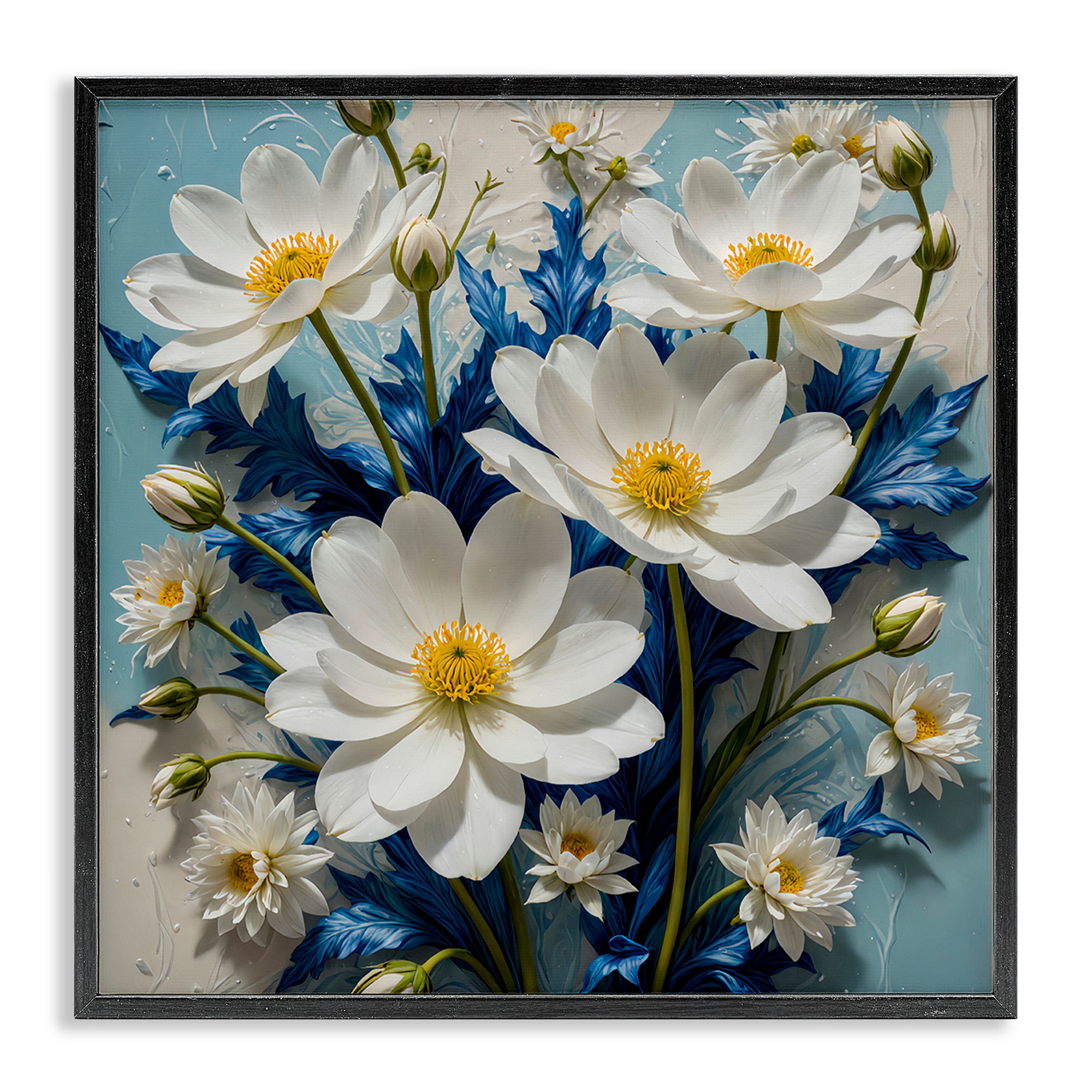 Stupell Industries Magnolias & Blue Florals Plants & Flowers Painting Black Framed Art Print Wall Art, 17 x 17