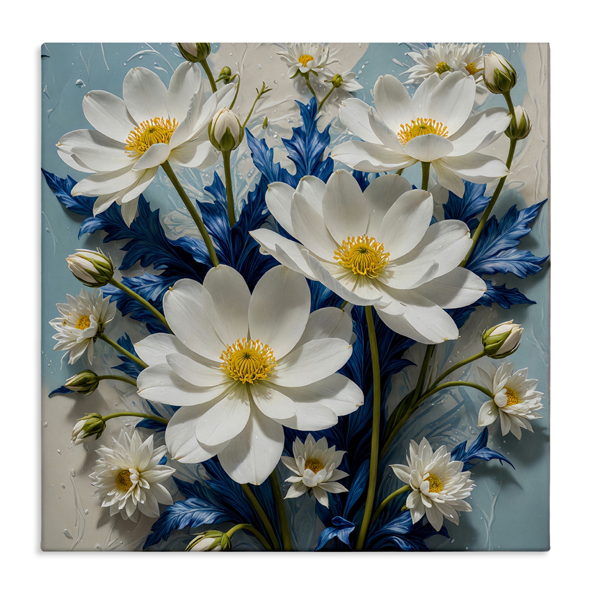 Stupell Industries Magnolias & Blue Florals Plants & Flowers Painting Wrapped Canvas Art Print Wall Art, 36 x 36