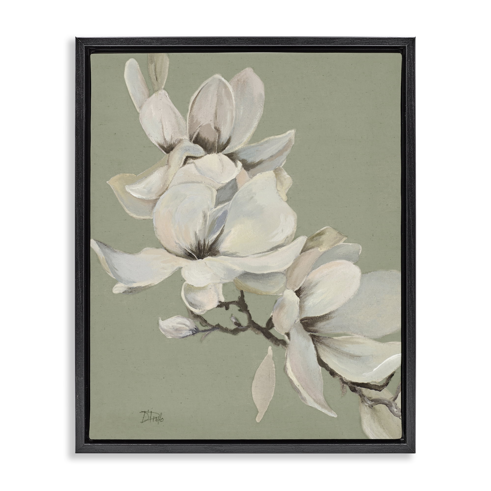 Stupell Industries Magnolias on Sage Florals Black Framed Floater Canvas Wall Art, design by Patricia Pinto